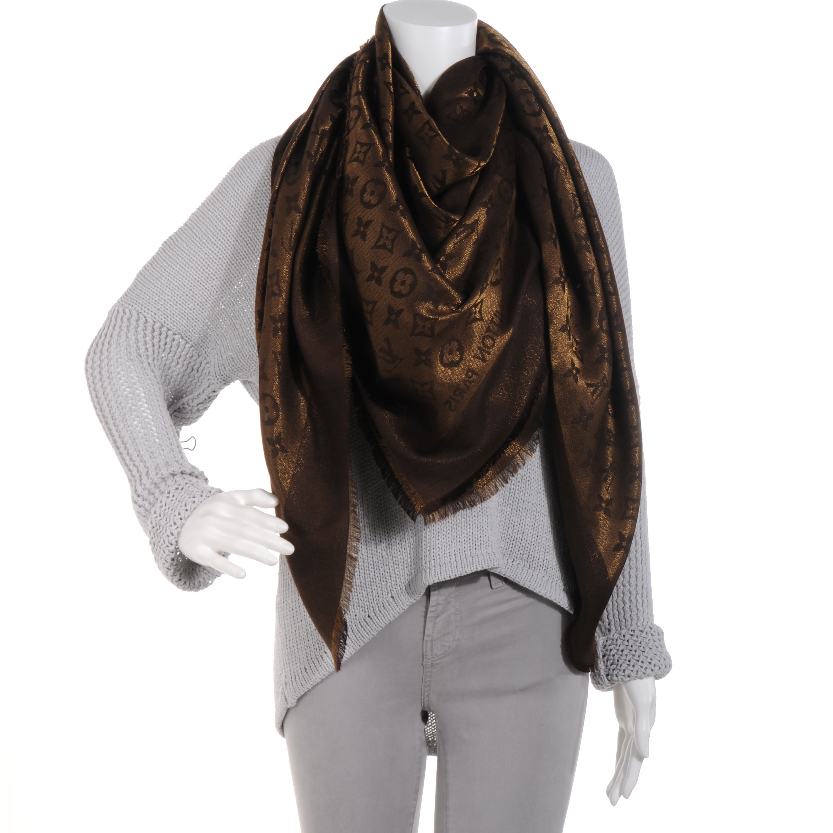Louis Vuitton Monogram shine shawl brown review 
