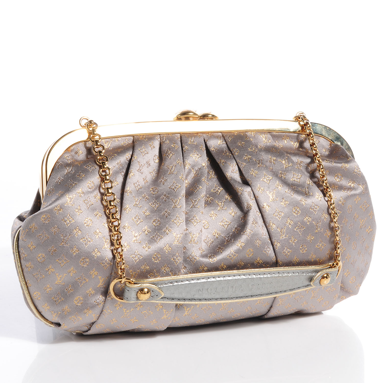 LOUIS VUITTON Monogram Satin Aumoniere Clutch Silver 68049