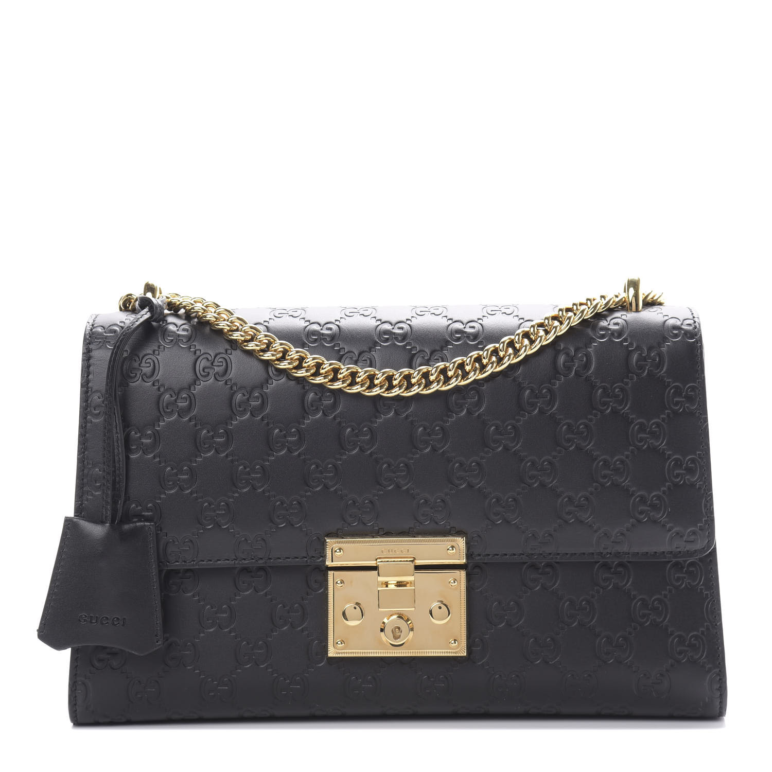 gucci padlock embossed leather tote in black