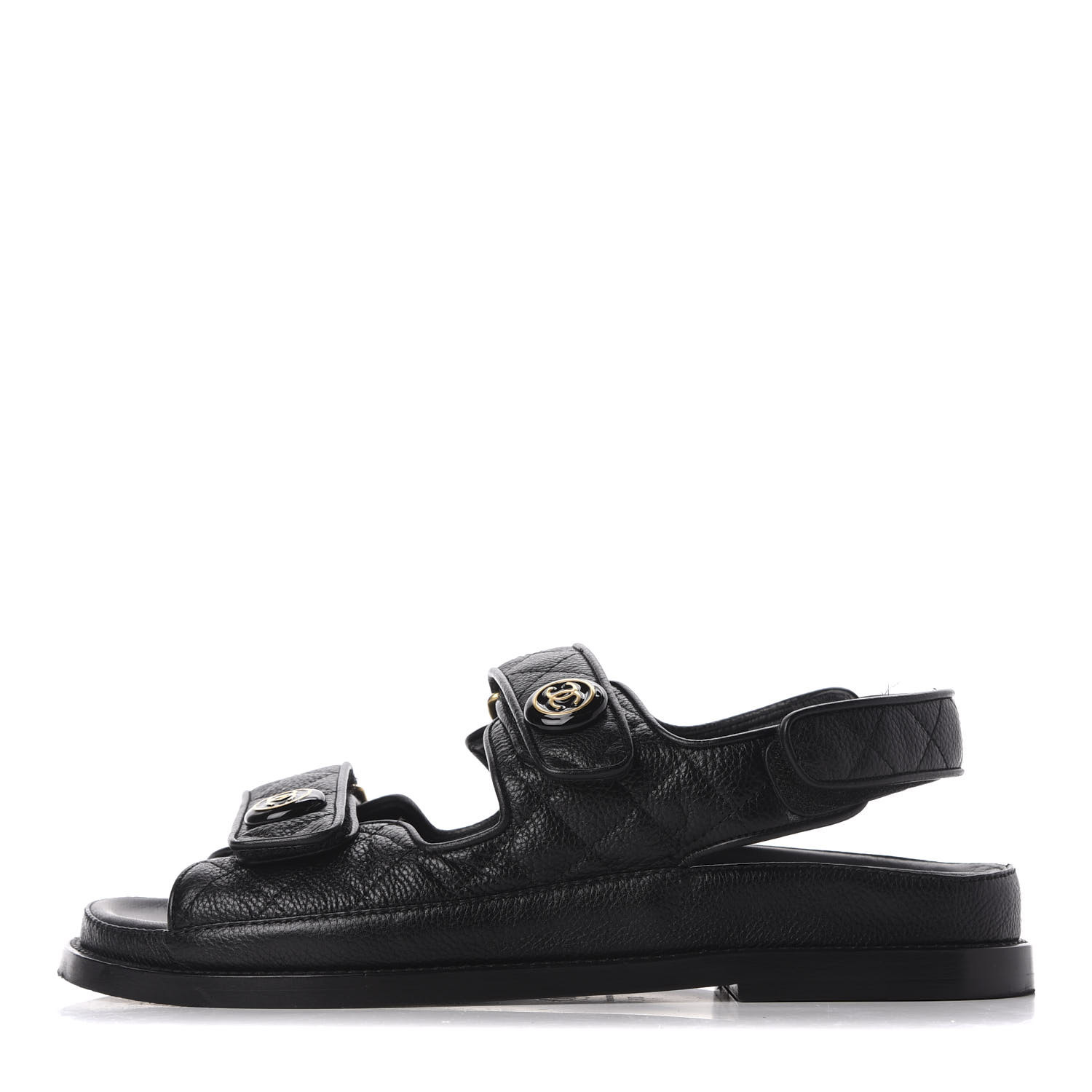 CHANEL Grained Calfskin Velcro Dad Sandals 37.5 Black 631857 | FASHIONPHILE