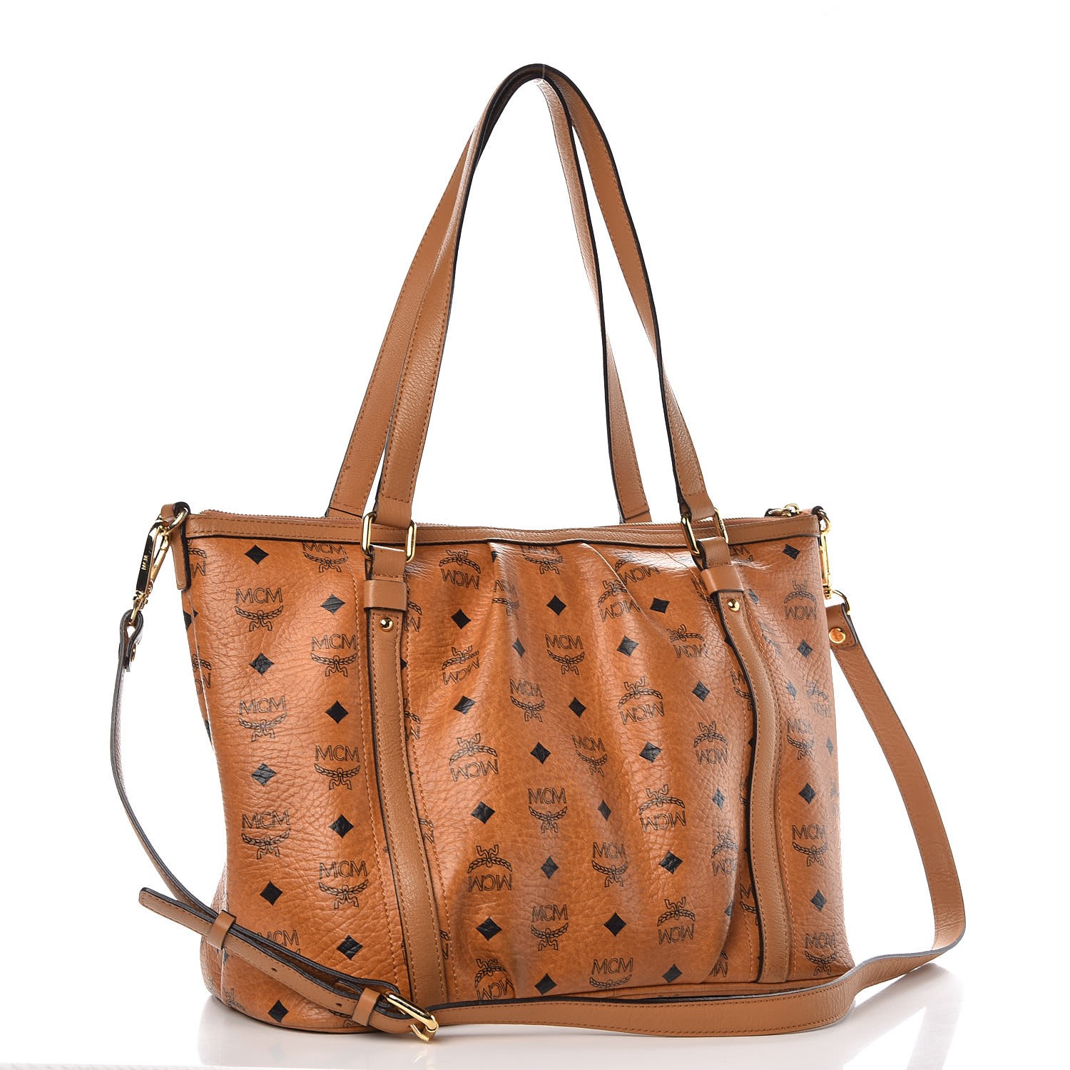 MCM Visetos Medium Essentials Shopper Tote Cognac 308609