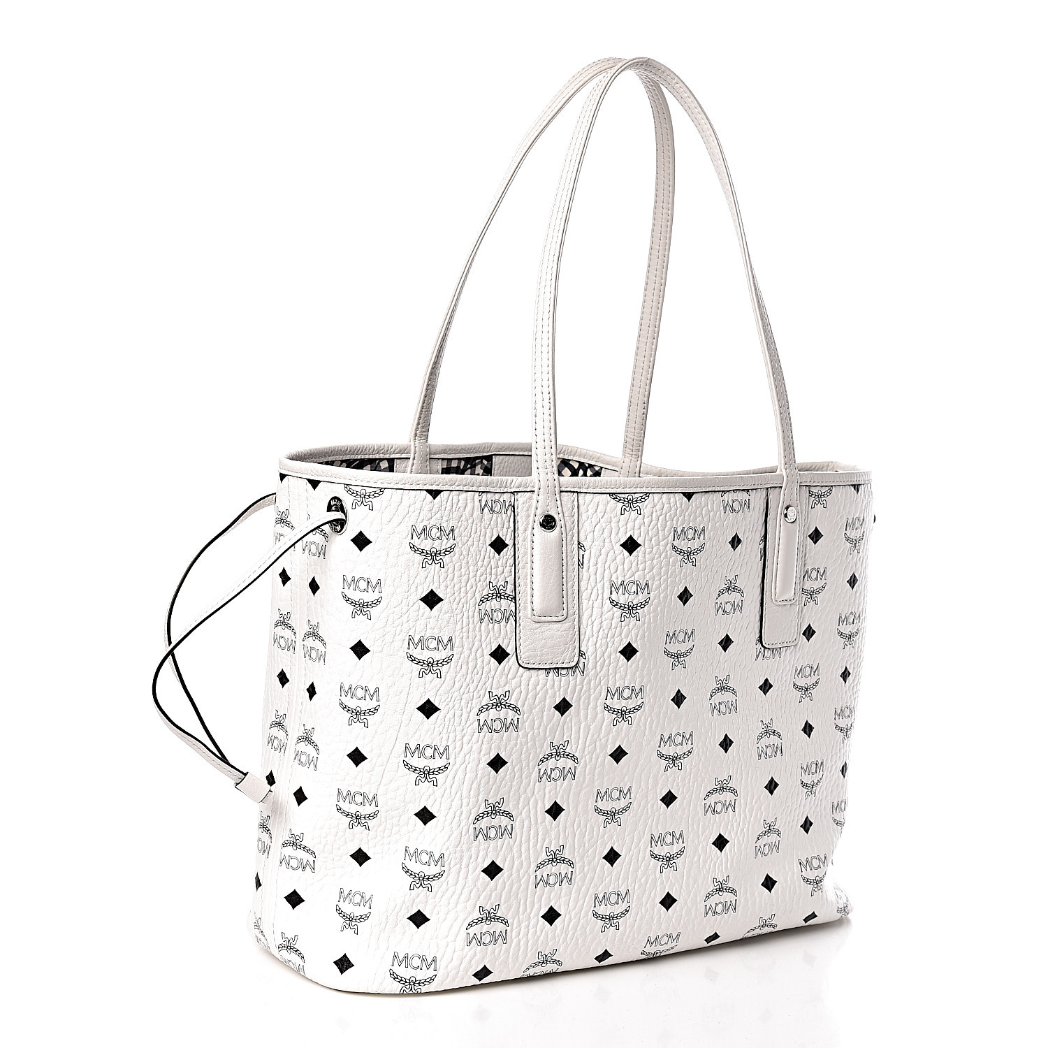 MCM Visetos Medium Liz Reversible Shopper Tote White 478741