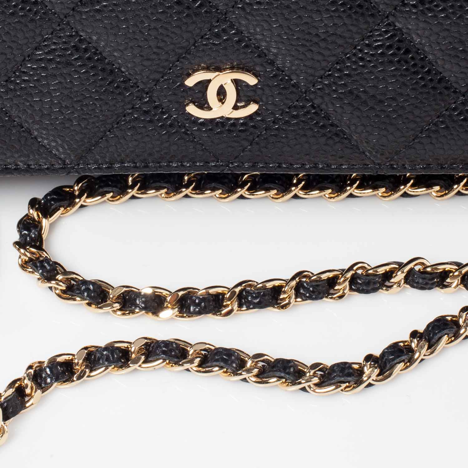 CHANEL Caviar Quilted Wallet on Chain WOC Black 37348