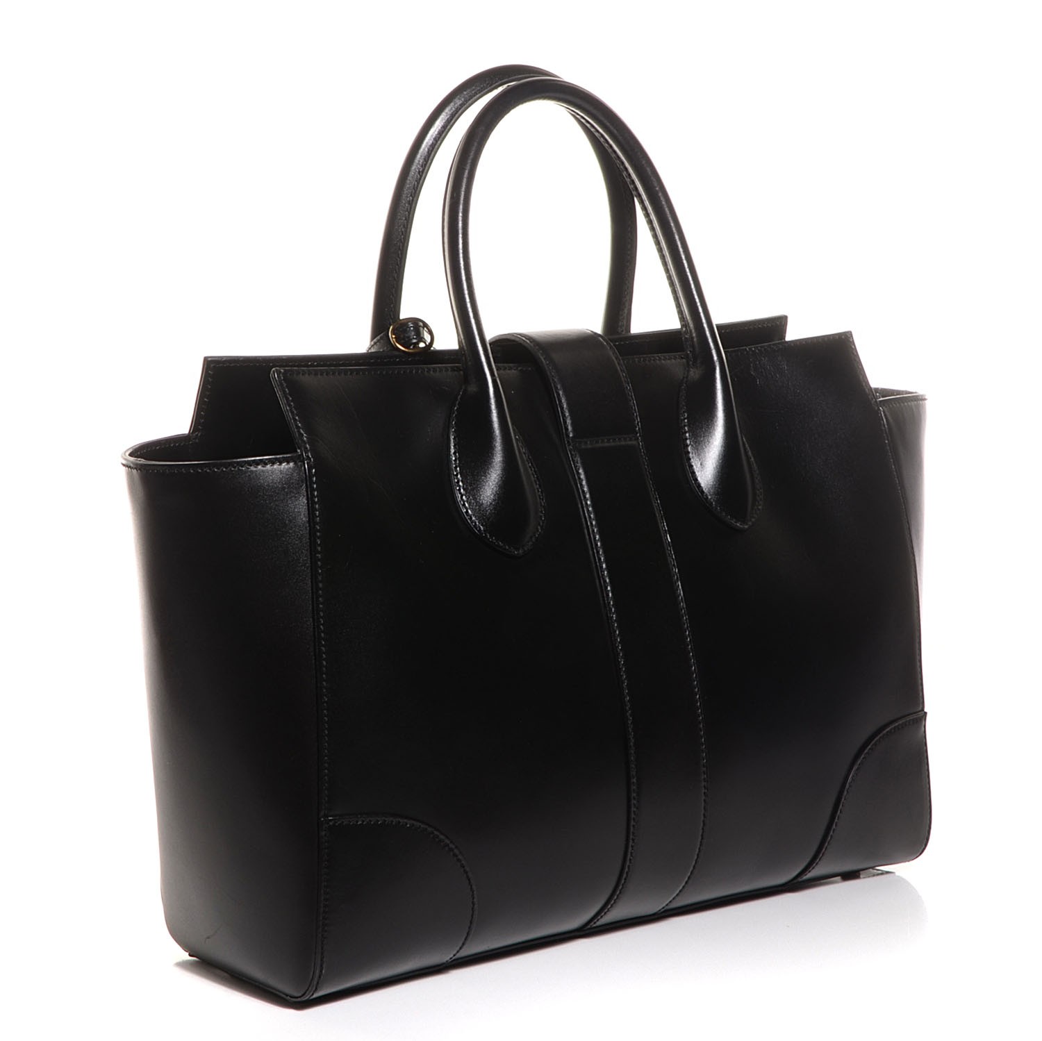 GUCCI Leather Medium Lady Buckle Top Handle Bag Black 96372