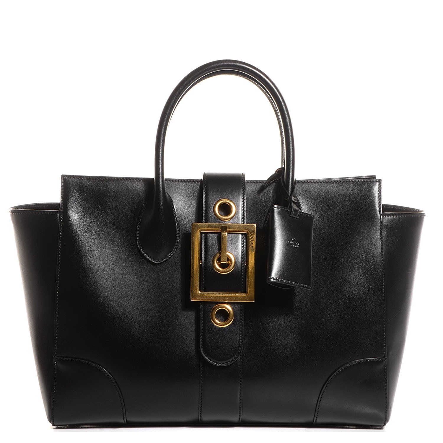 GUCCI Leather Medium Lady Buckle Top Handle Bag Black 96372