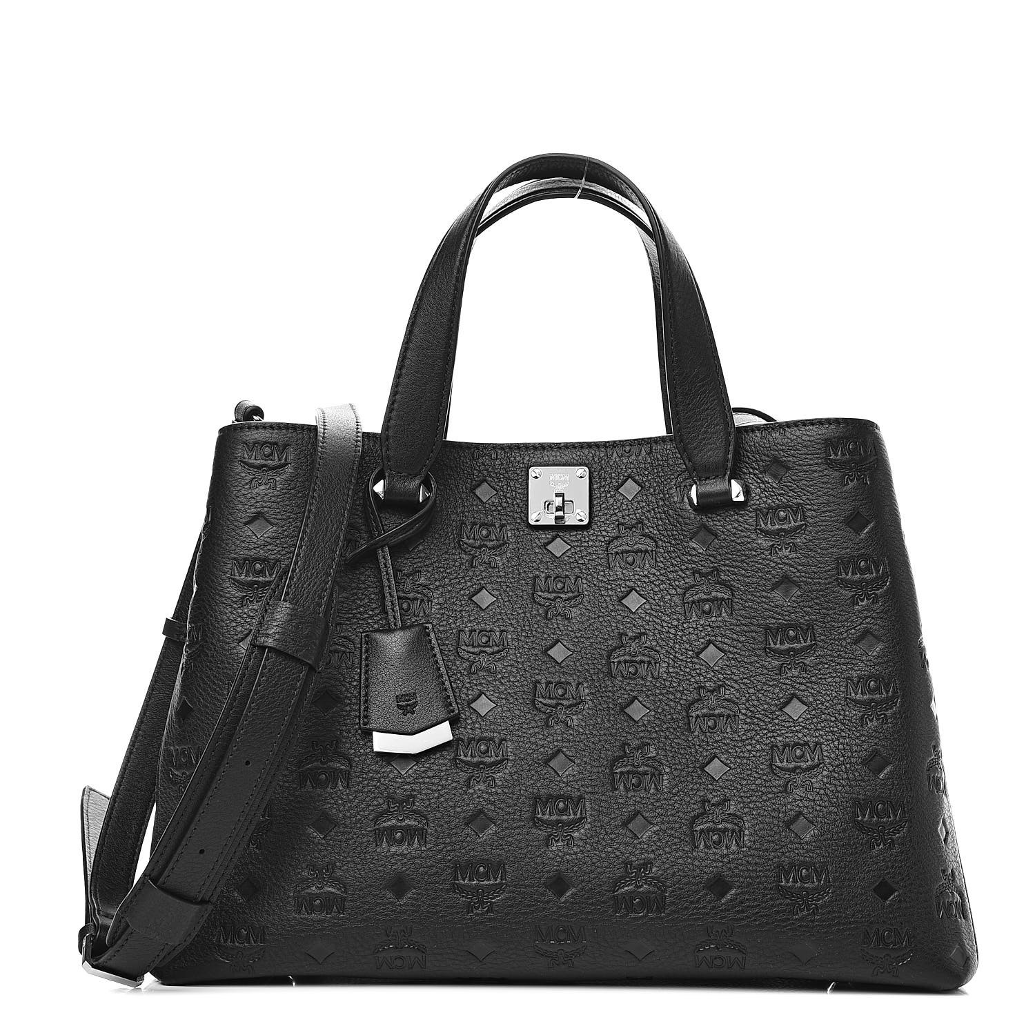 MCM Calfskin Ottomar Monogram Large Essential Tote Black 504342