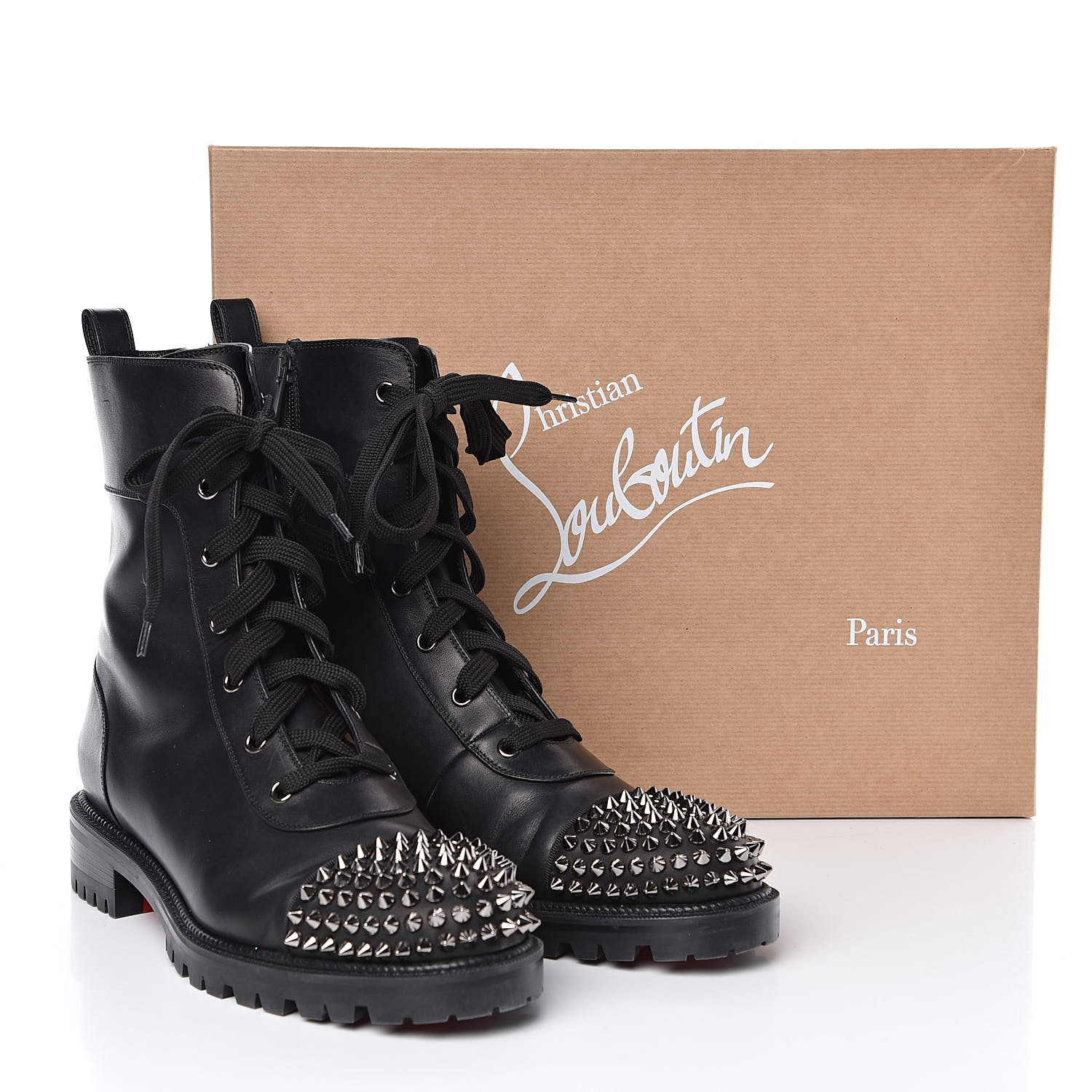 Christian Louboutin Calfskin Spikes Ts Croc Flat Boots 41 Black 505175 Fashionphile