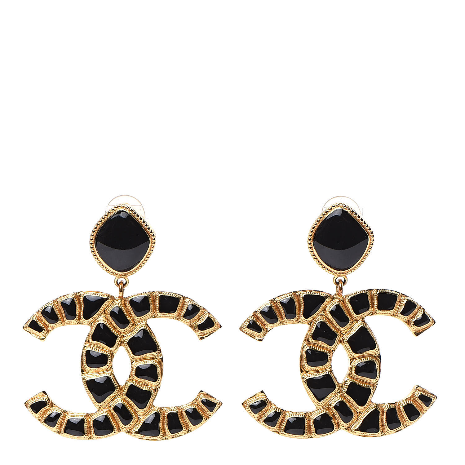 CHANEL Resin Along The Nile CC Clip On Earrings Gold Black 500300