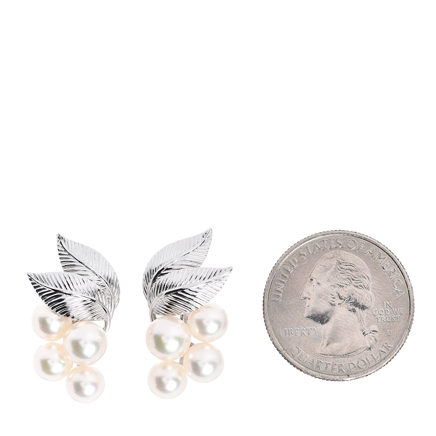 MIKIMOTO 14K White Gold Akoya Pearl 6-7mm Leaf Screw-Back Earrings 484851