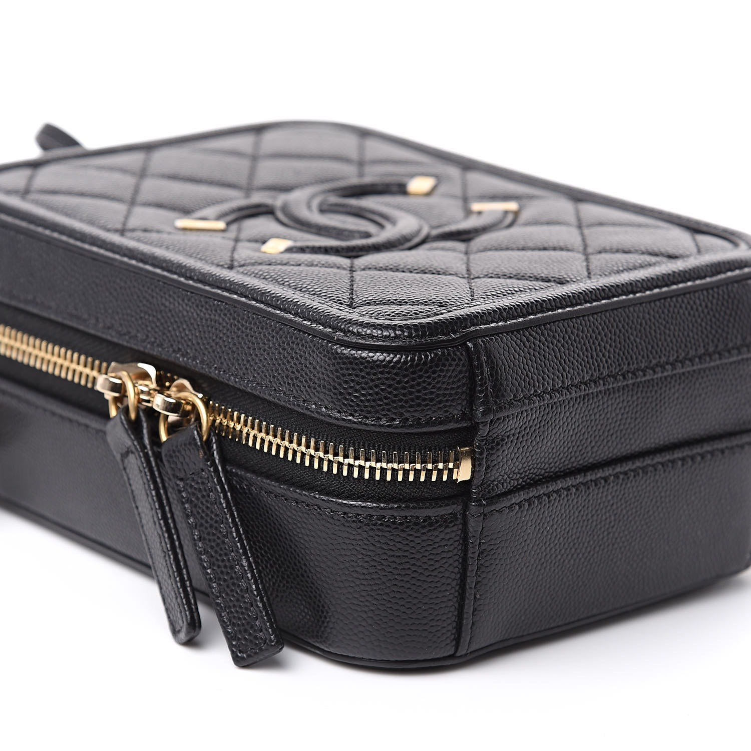 CHANEL Caviar Quilted CC North South Filigree Vanity Case Black 505184