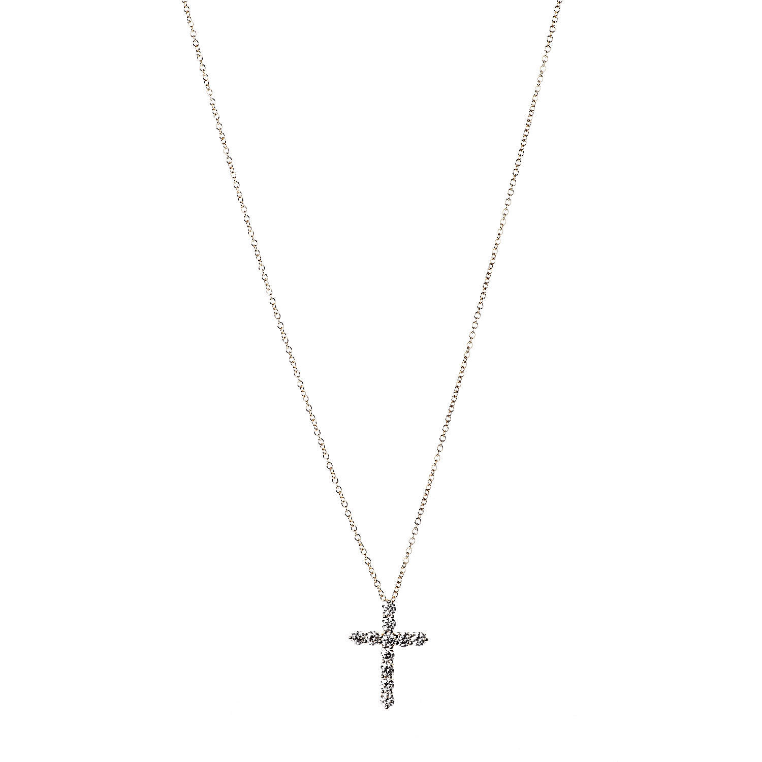 TIFFANY 18K Yellow Gold Diamond Small Cross Pendant Necklace 498188