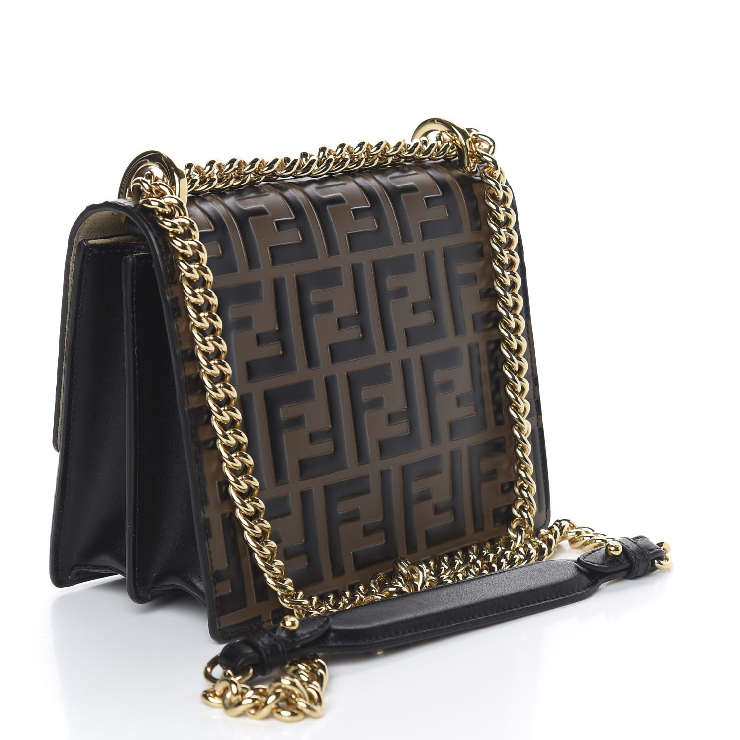 fendi calfskin zucca embossed kan i shoulder bag black