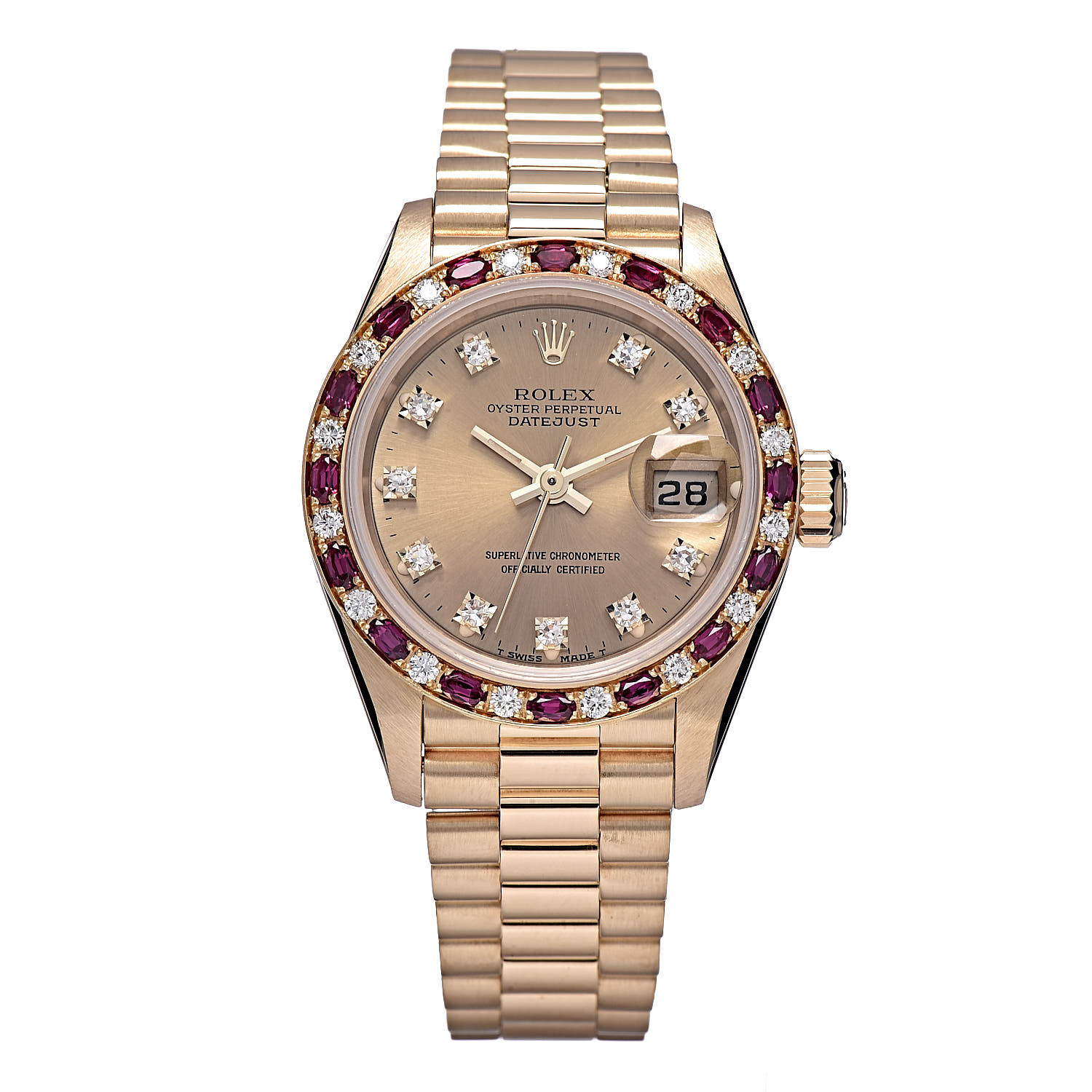 ROLEX 18K Yellow Gold Diamond Ruby 26mm Oyster Perpetual Datejust Watch ...