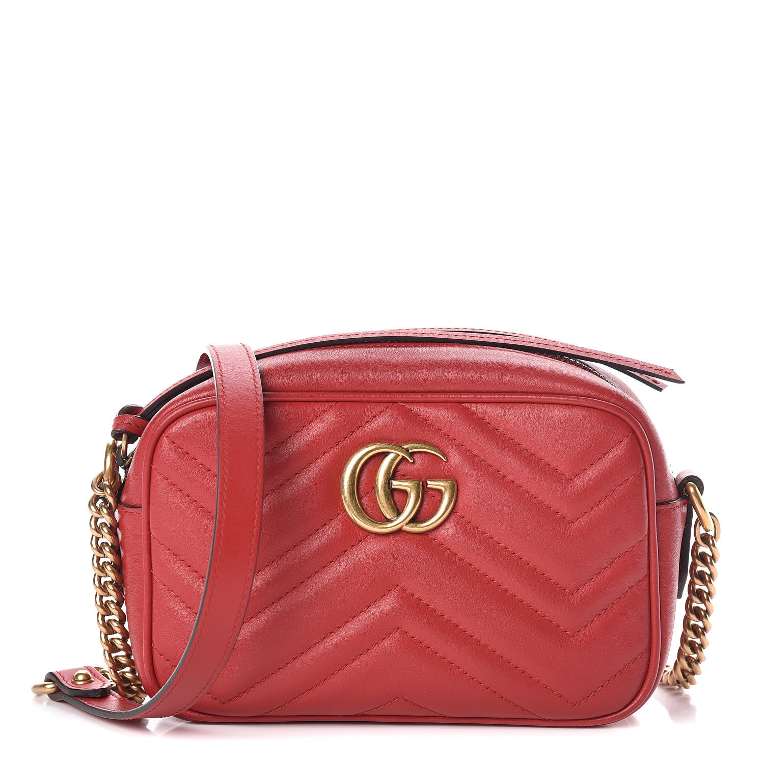 GUCCI Calfskin Matelasse Mini GG Marmont Bag Hibiscus Red 463528