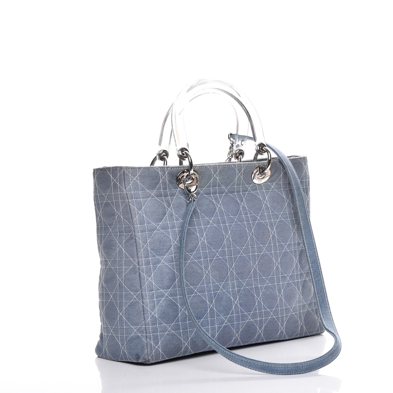 CHRISTIAN DIOR Denim Cannage Large Lady Dior Tote Blue 225396