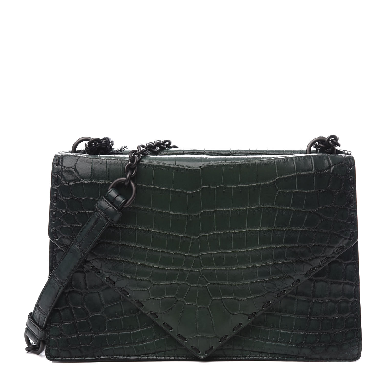 BOTTEGA VENETA Crocodile Piano Shoulder Bag Dark Green 561272