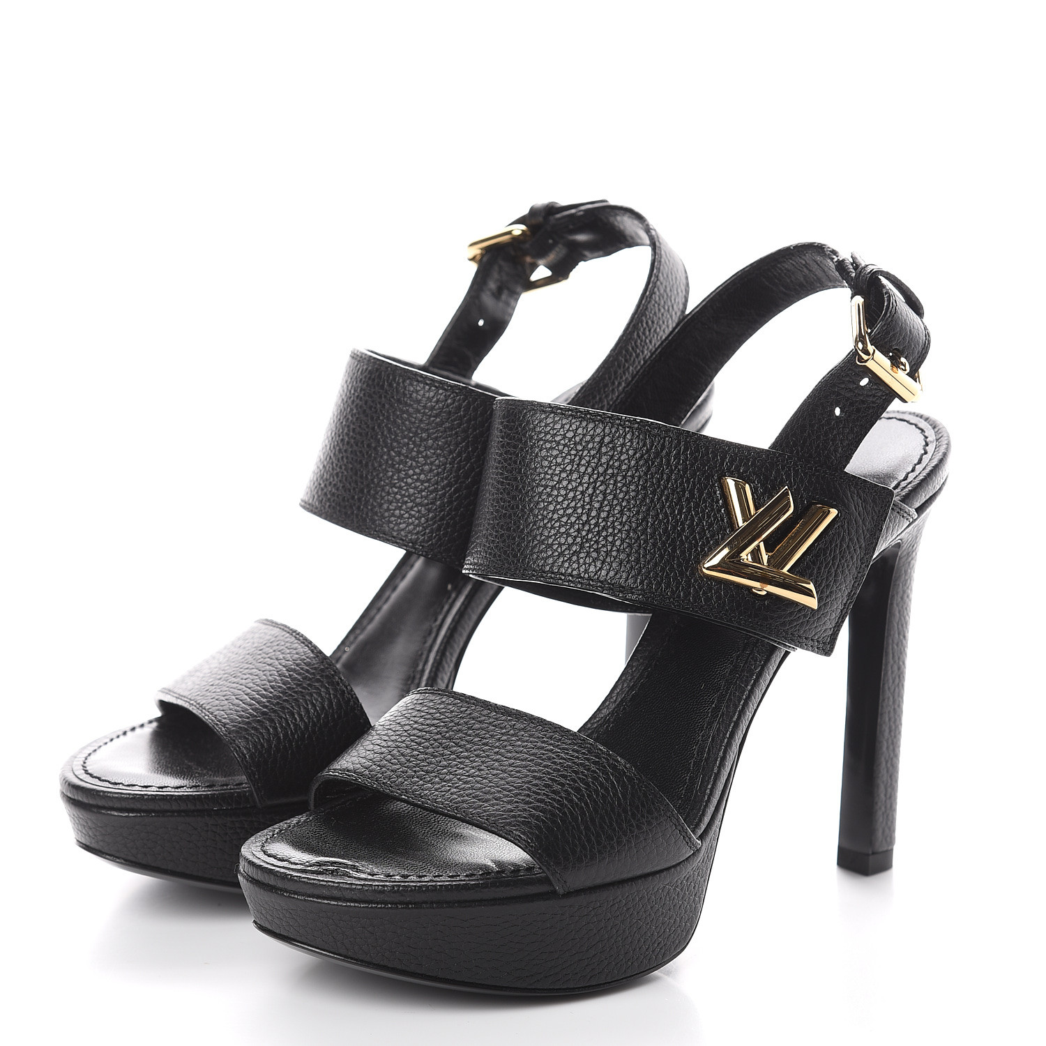 LOUIS VUITTON Grained Calfskin Horizon Platform Sandals 35.5 Black ...