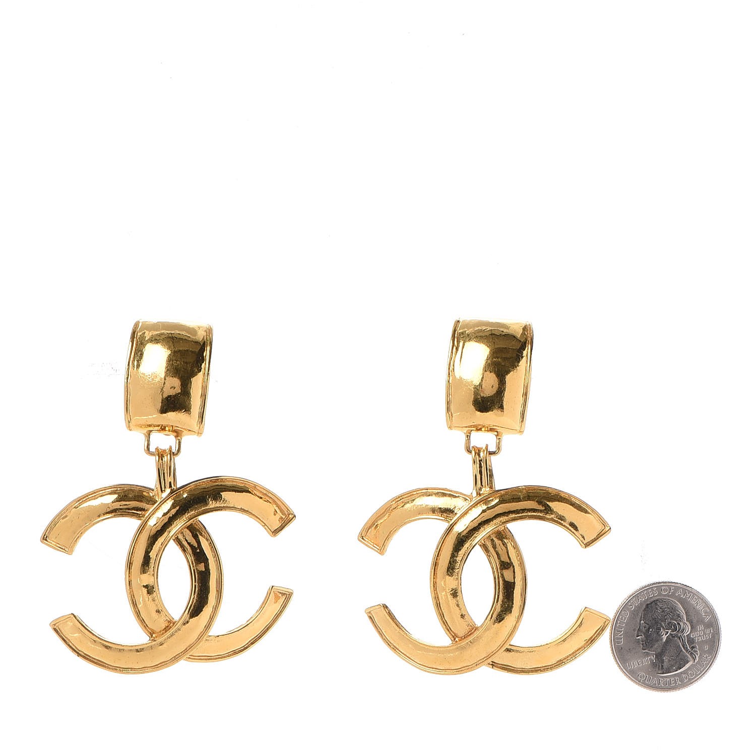 CHANEL CC Large Drop Clip On Earrings Gold 258520