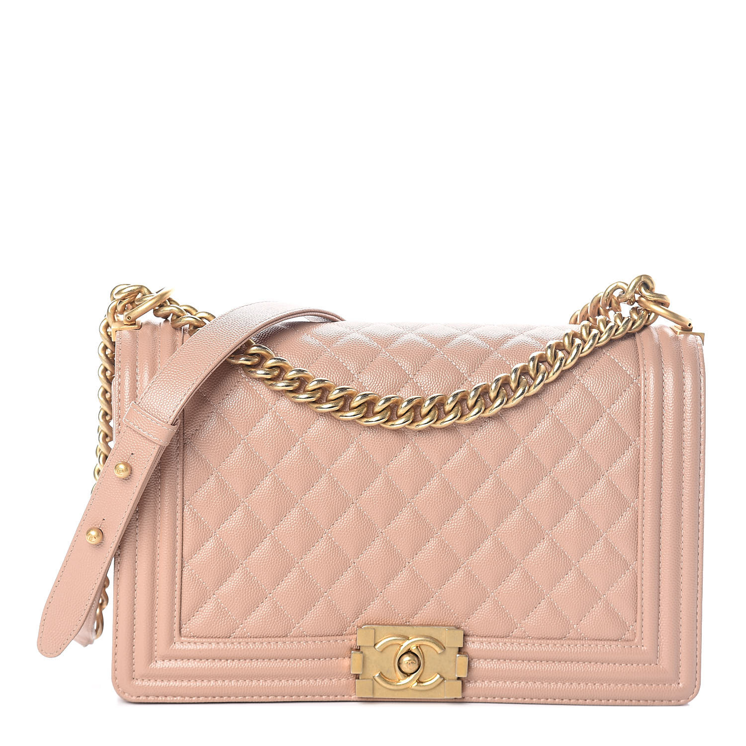 CHANEL Caviar Quilted New Medium Boy Flap Beige 513444