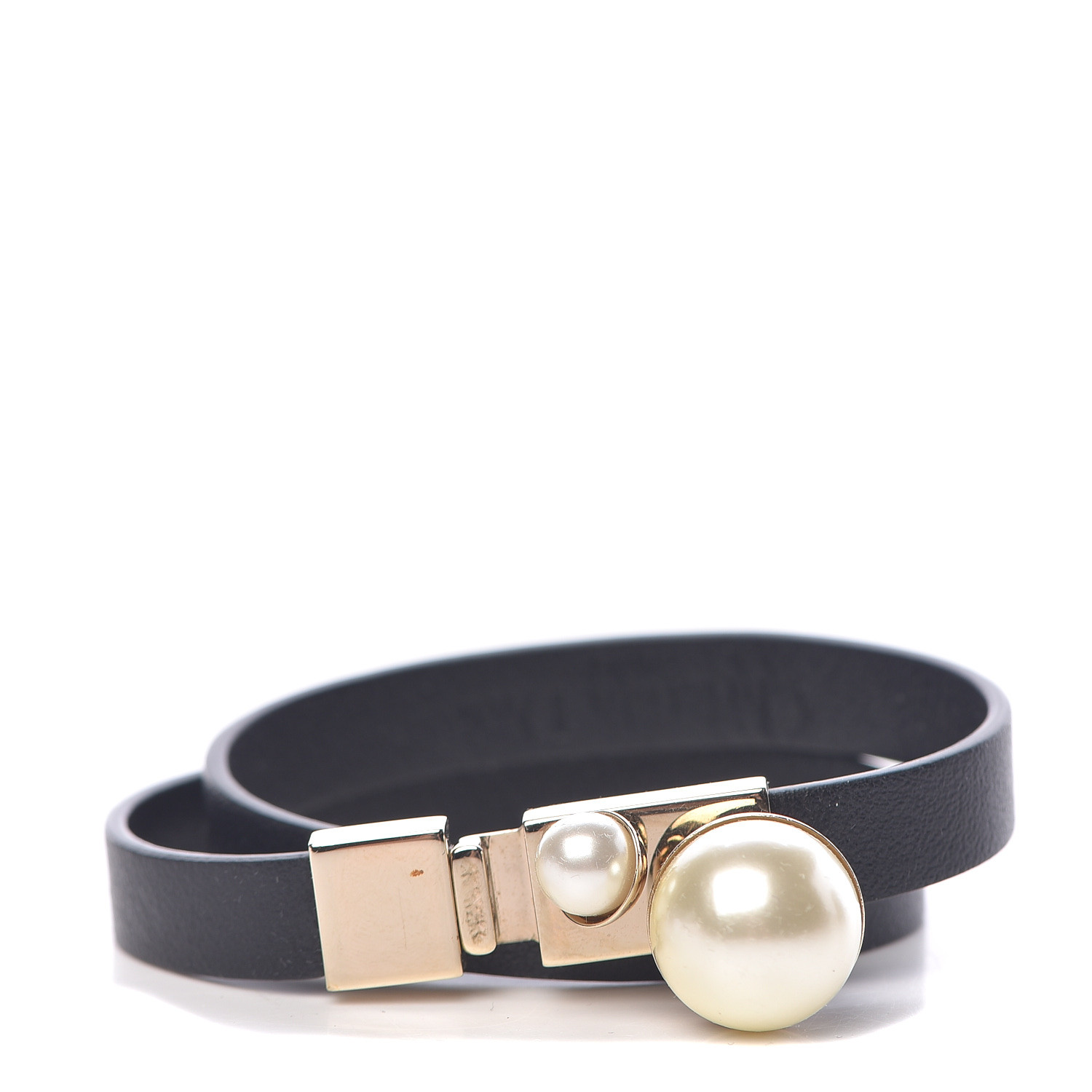 CHRISTIAN DIOR Calfskin Pearl Double Bracelet M Black 467141