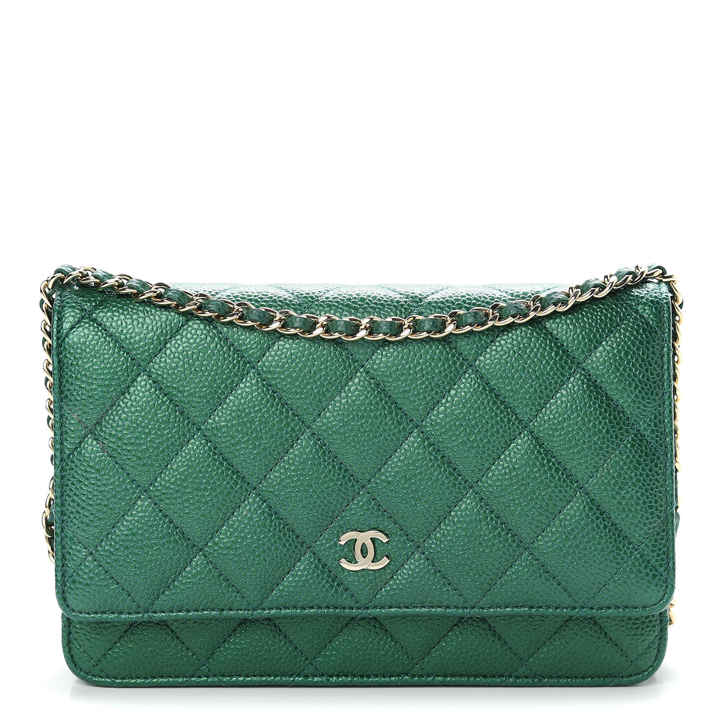 CHANEL Metallic Caviar Quilted Wallet On Chain WOC Green 471559 ...