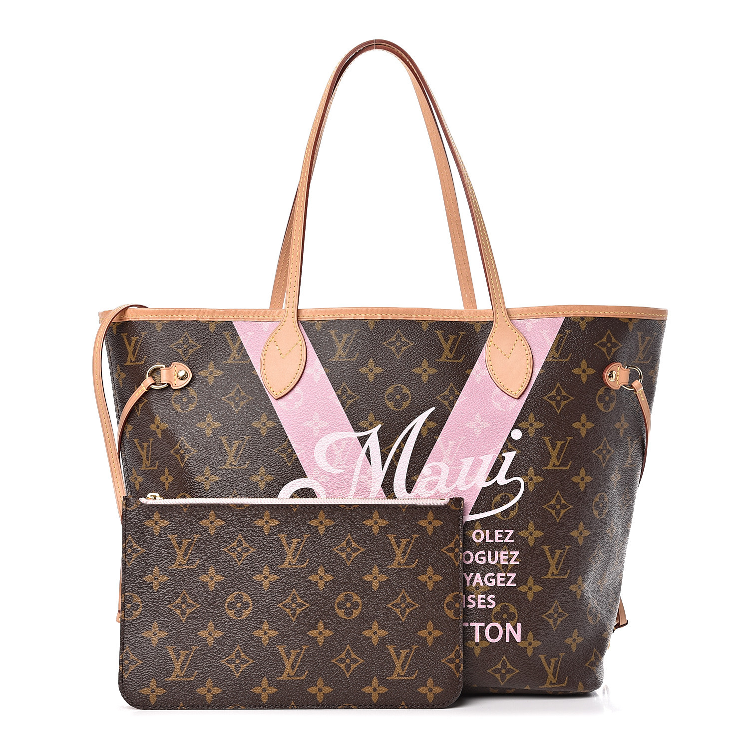 LOUIS VUITTON Monogram Maui V Neverfull MM Rose Ballerine 471176