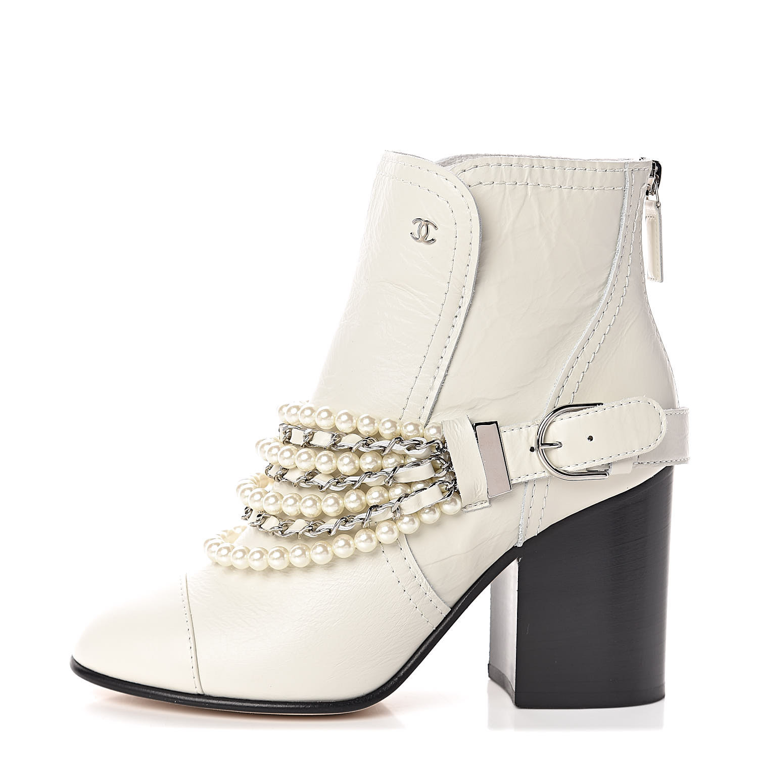 chanel white booties with pearls