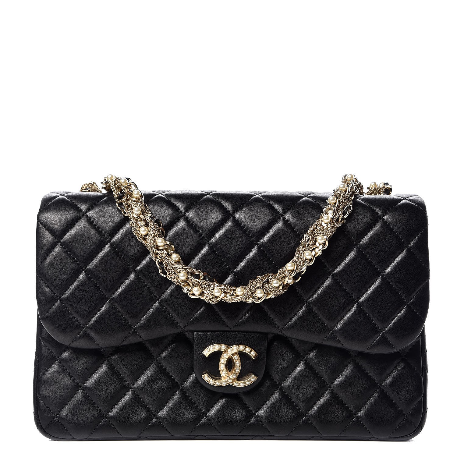 CHANEL Lambskin Quilted Medium Westminster Pearl Flap Black 337310