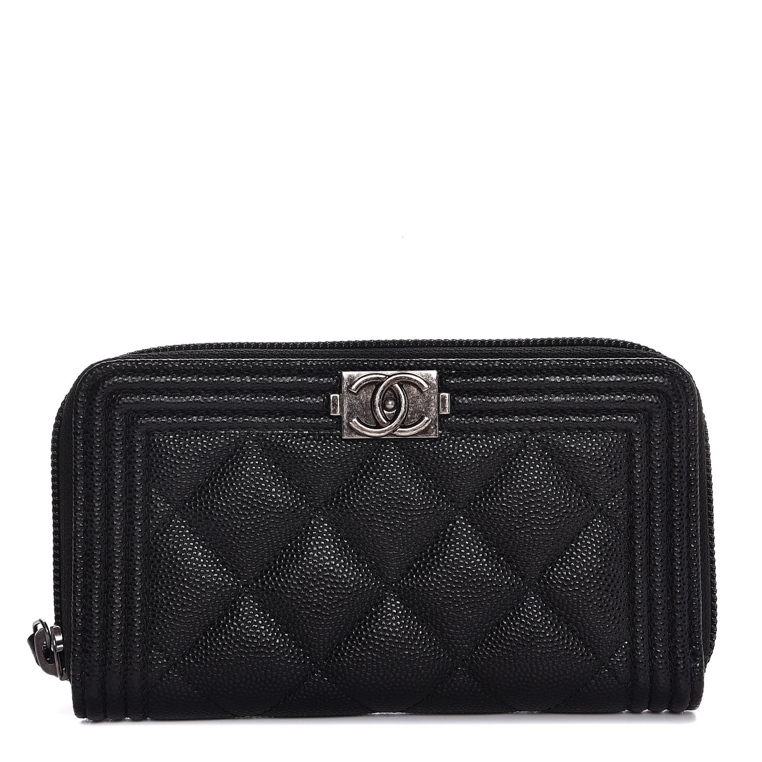 CHANEL Caviar Quilted Boy Small Zip Around Wallet Black 318772