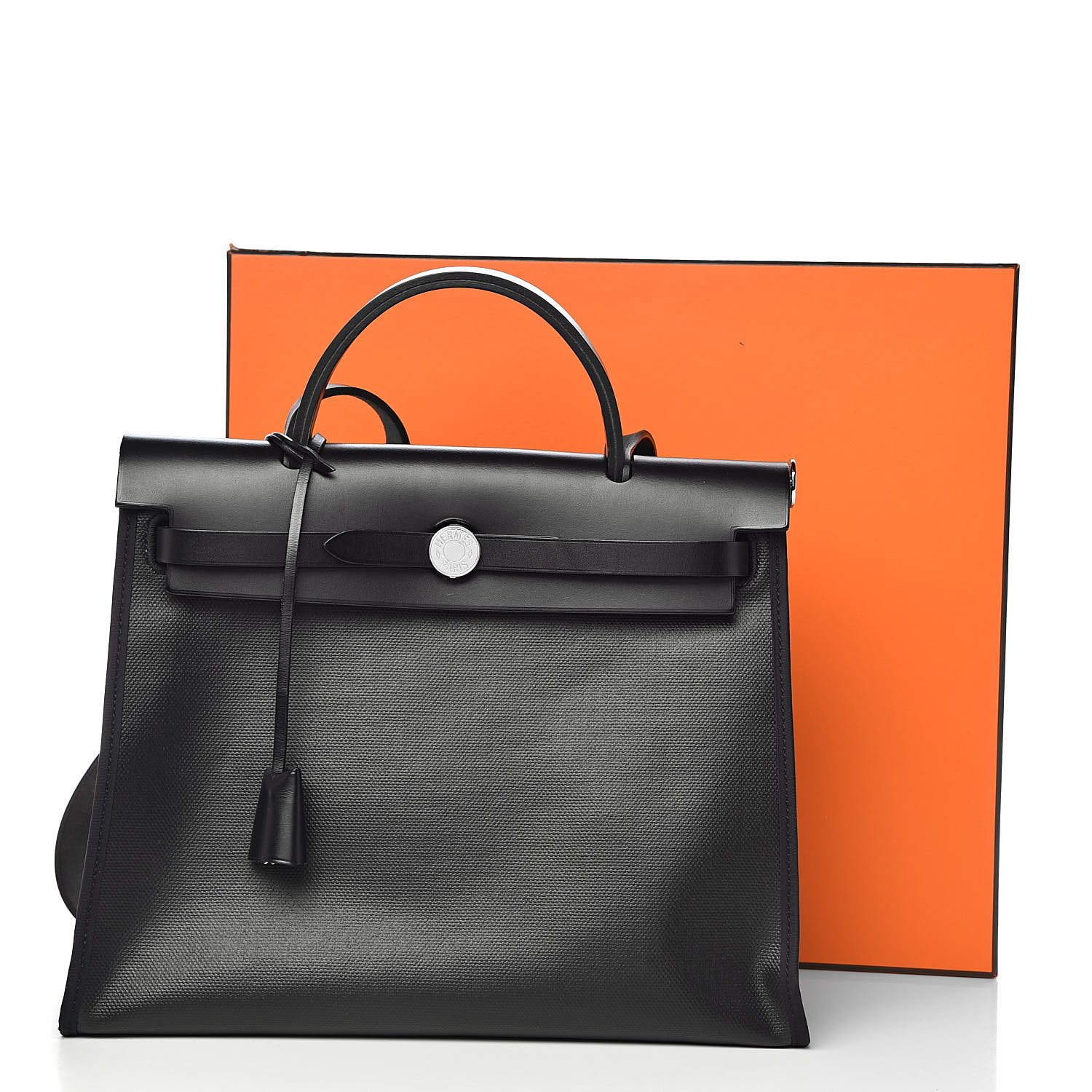 HERMES Toile H Berline Vache Hunter Herbag Zip PM 31 Black Ecru 515483