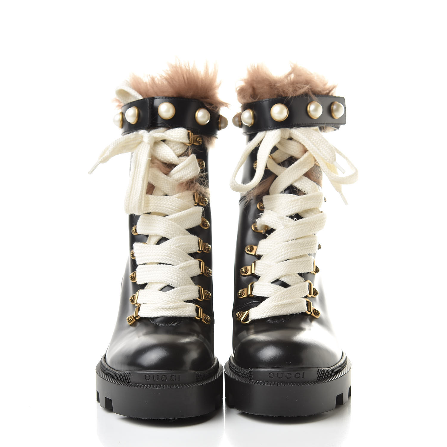 gucci combat boots with pearls