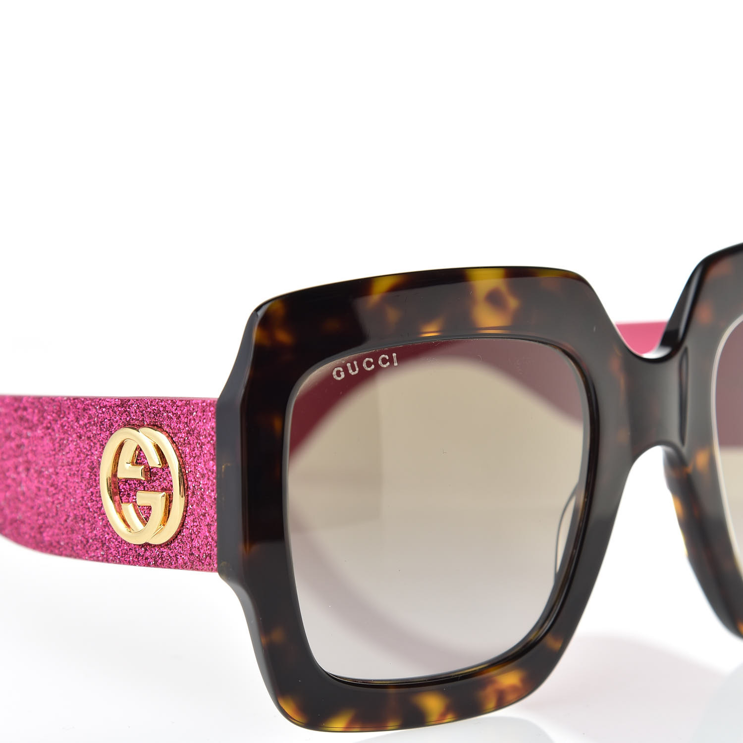 Gucci Square Frame Gg0102s Sunglasses Glitter Pink Multi 513984