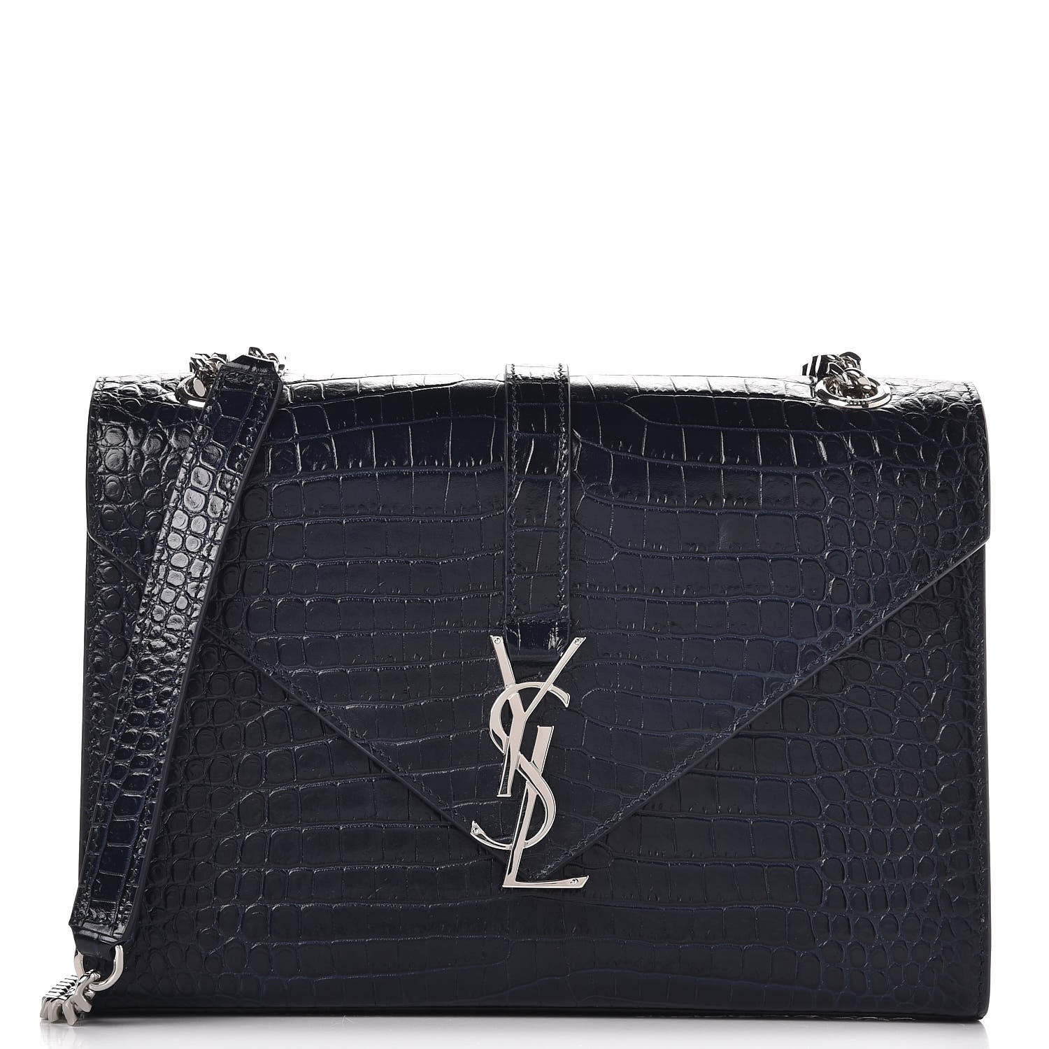 SAINT LAURENT Calfskin Crocodile Embossed Medium Monogram Envelope ...