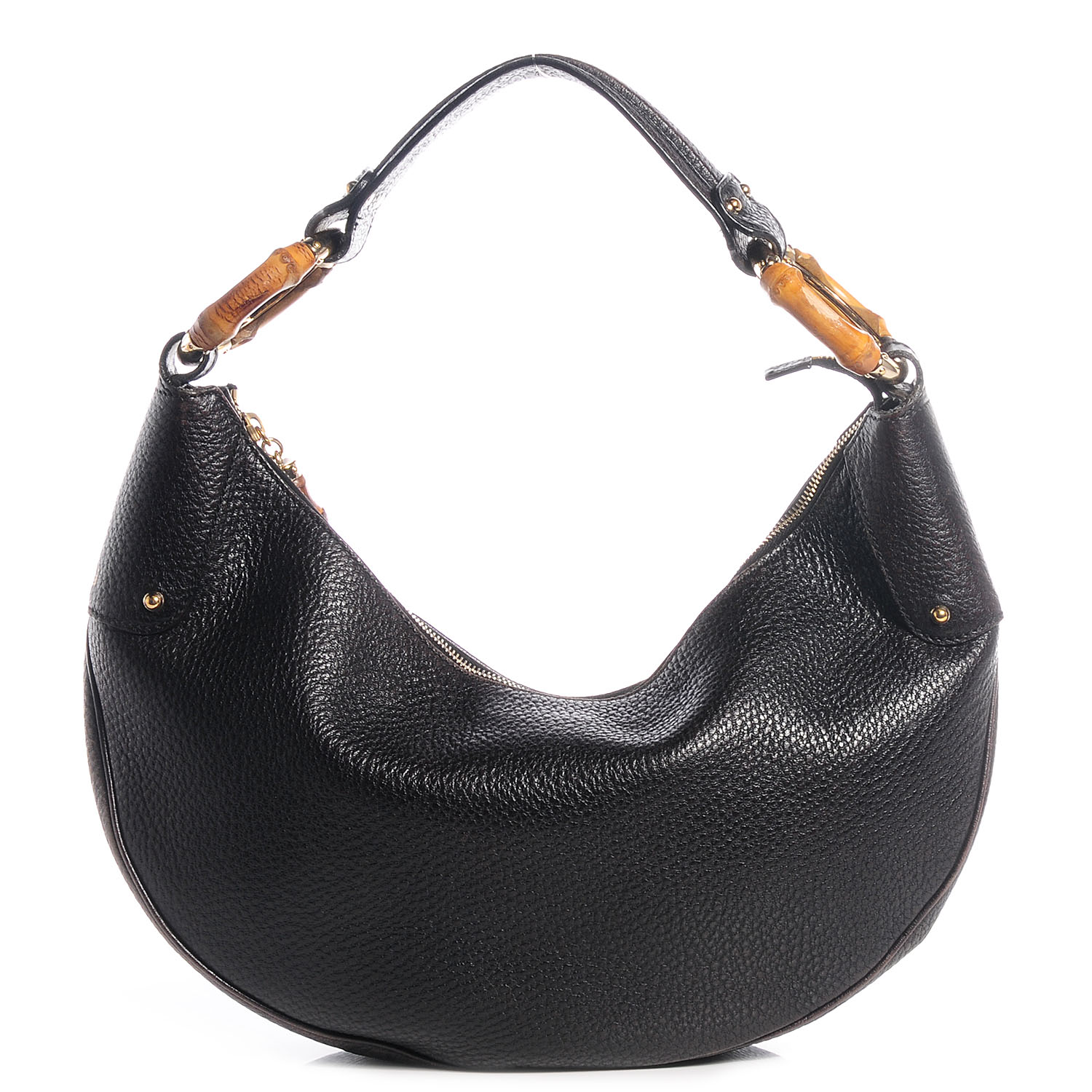 Download GUCCI Leather Half Moon Bamboo Ring Hobo Black 74703