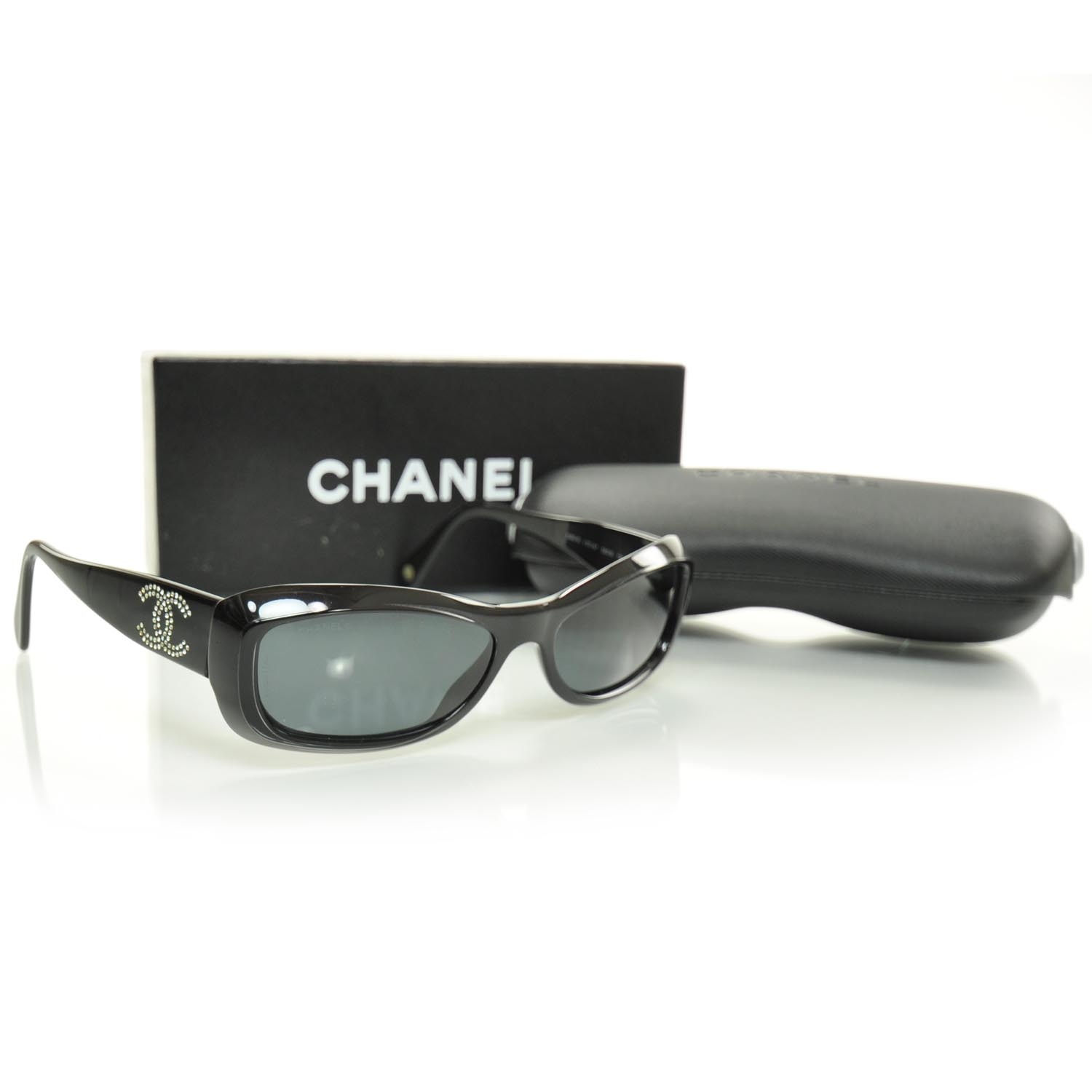 CHANEL Crystal CC Logo Sunglasses 5095 B Black 25806