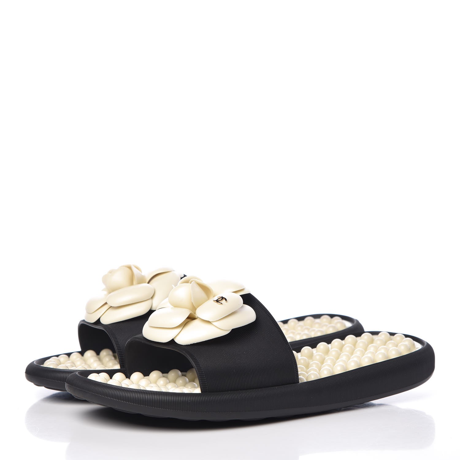 CHANEL Thermoplastic PVC Camellia Mule Sandals 36 Black 330294