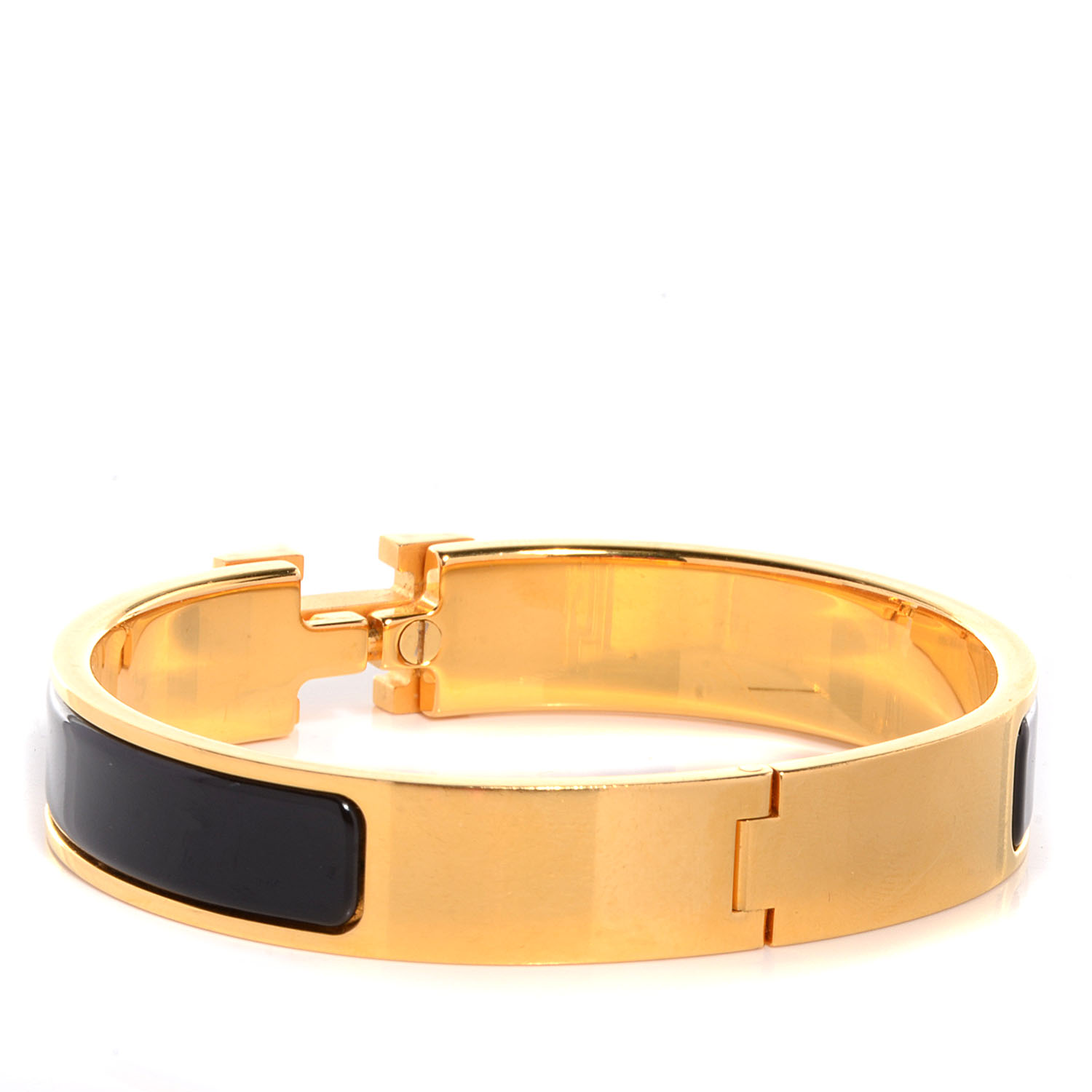 HERMES Narrow Enamel Clic Clac H Bracelet PM Black 80396 | FASHIONPHILE