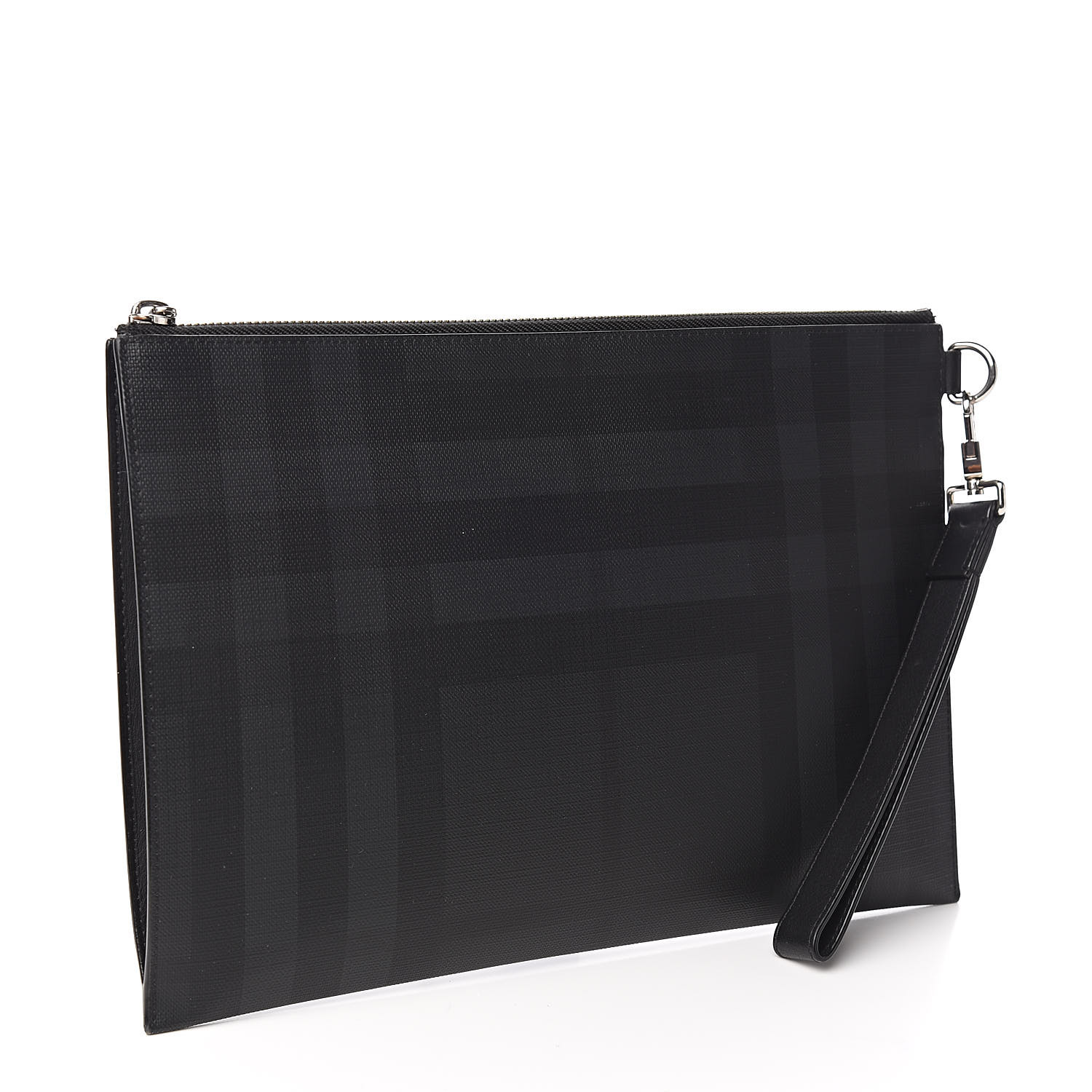 BURBERRY London Check Logo Edin Zip Pouch Charcoal Grey 526996