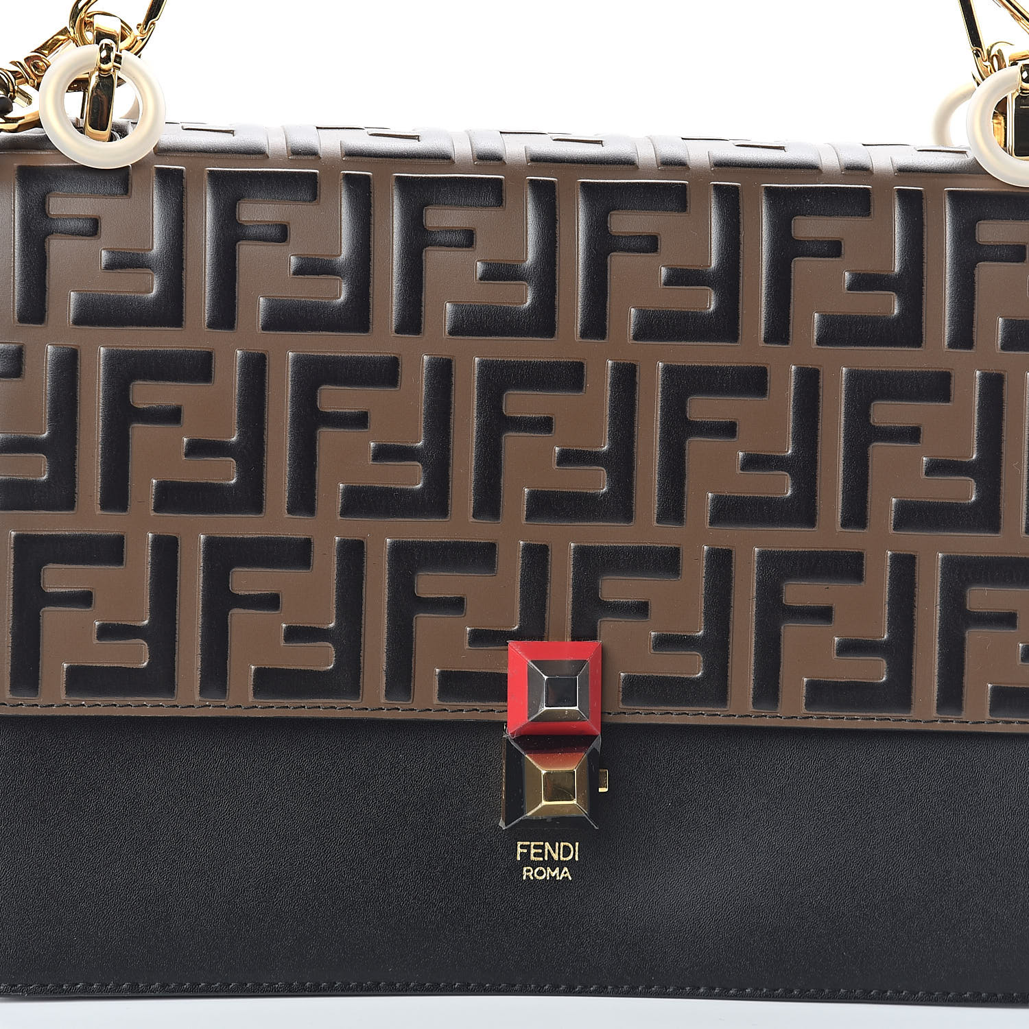 fendi calfskin zucca embossed kan i shoulder bag black