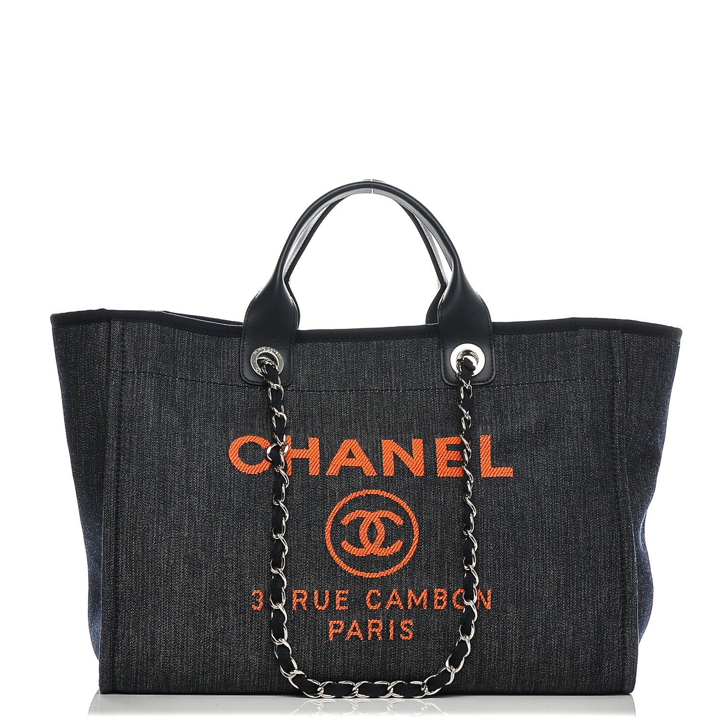 CHANEL Denim Large Deauville Tote Blue Orange 185258