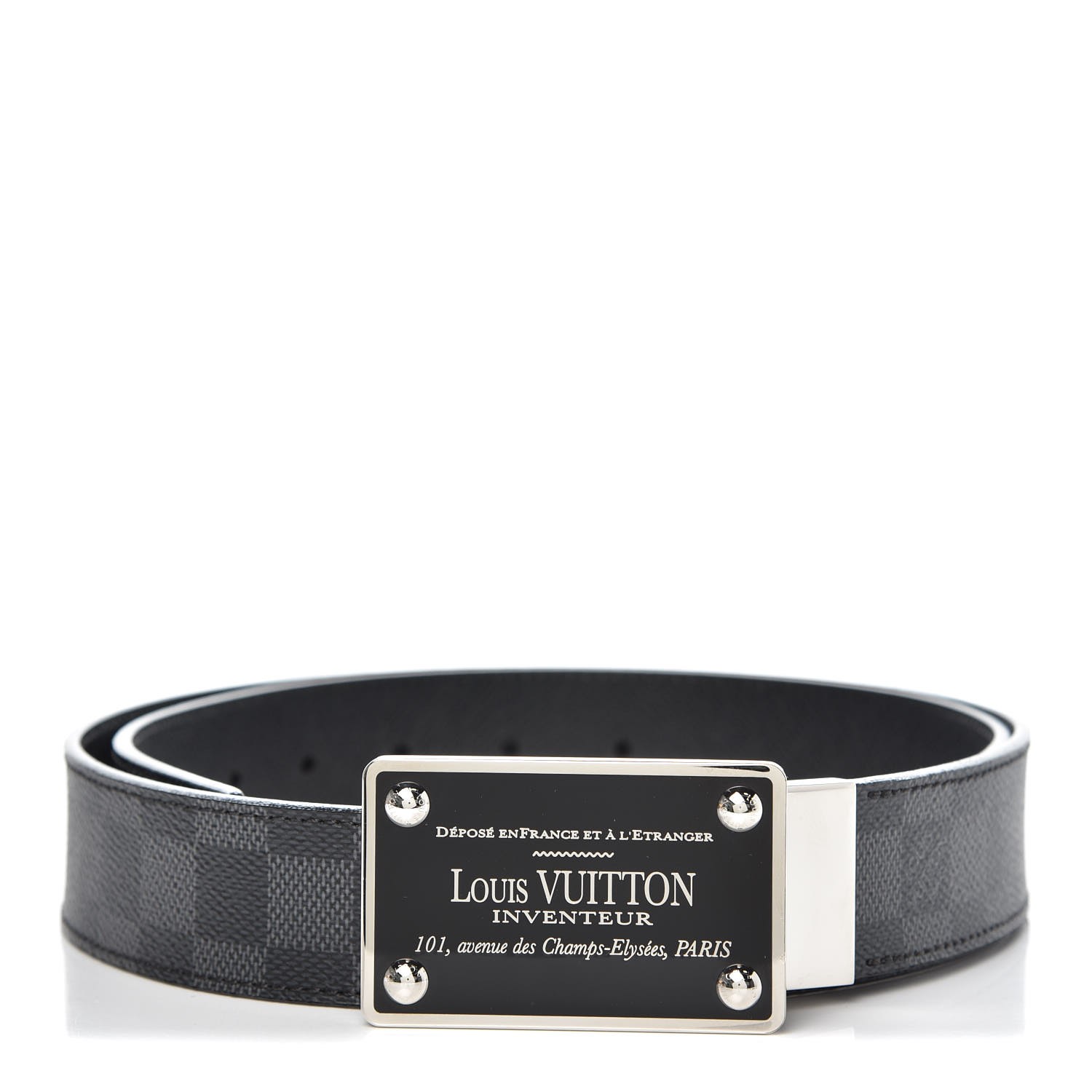 Authentic Men's Louis Vuitton Inventeur Damier Graphite Belt with