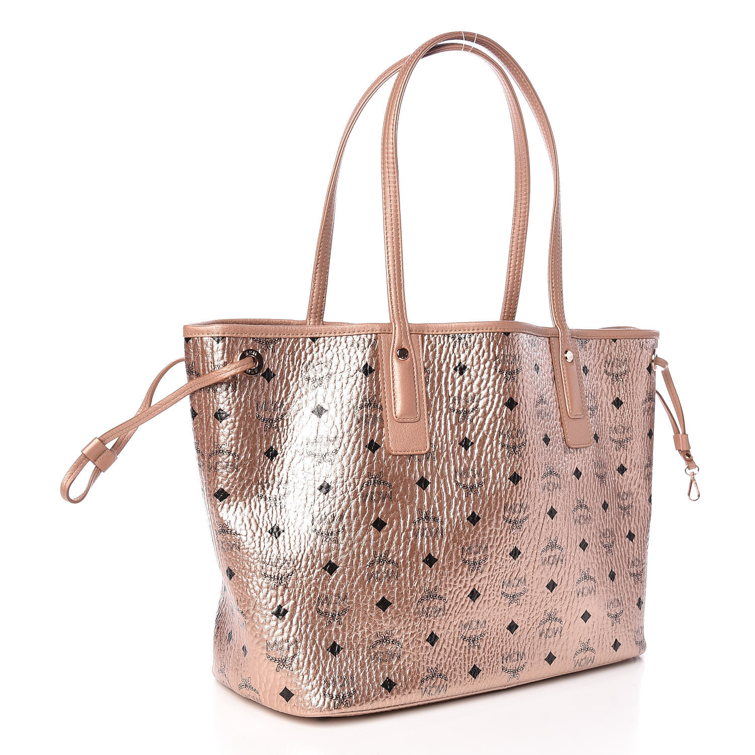 MCM Metallic Visetos Medium Liz Reversible Shopper Tote Champagne Gold ...