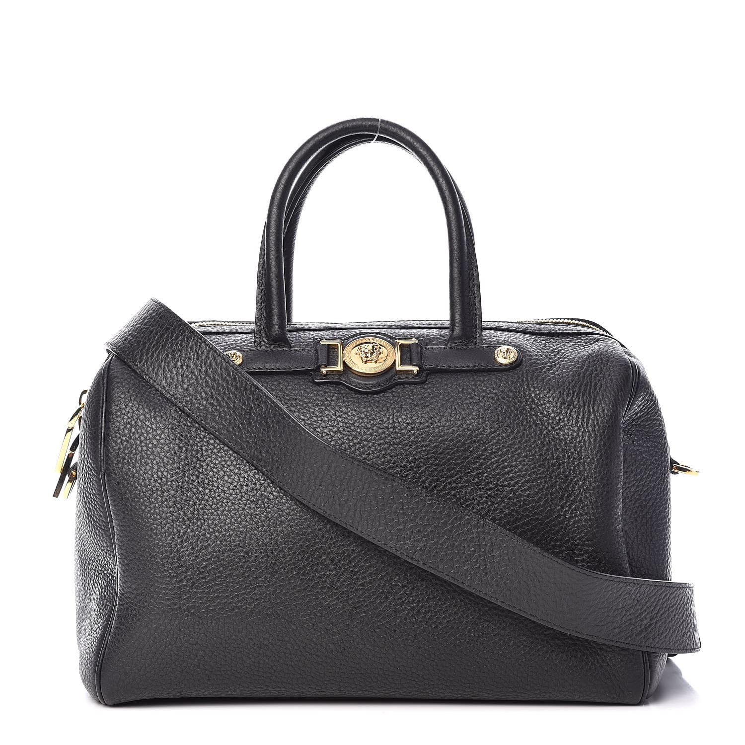 VERSACE Cervo Embossed Vitello Signature Duffle Bag Black 428028