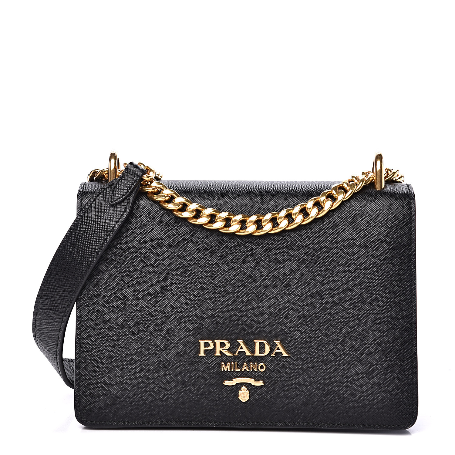 PRADA Saffiano Soft Calfskin Chain Crossbody Bag Black 537718