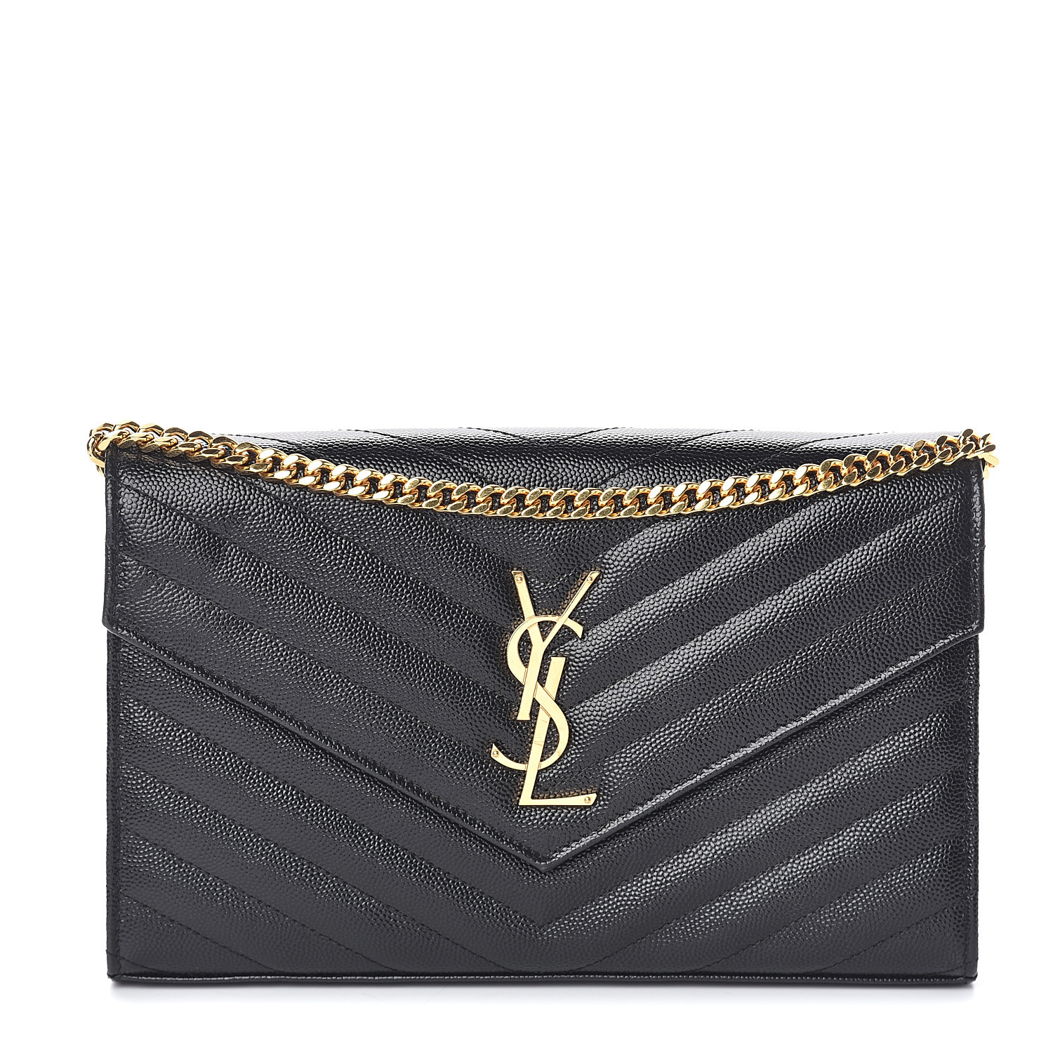 grain de poudre matelasse chevron monogram chain wallet black