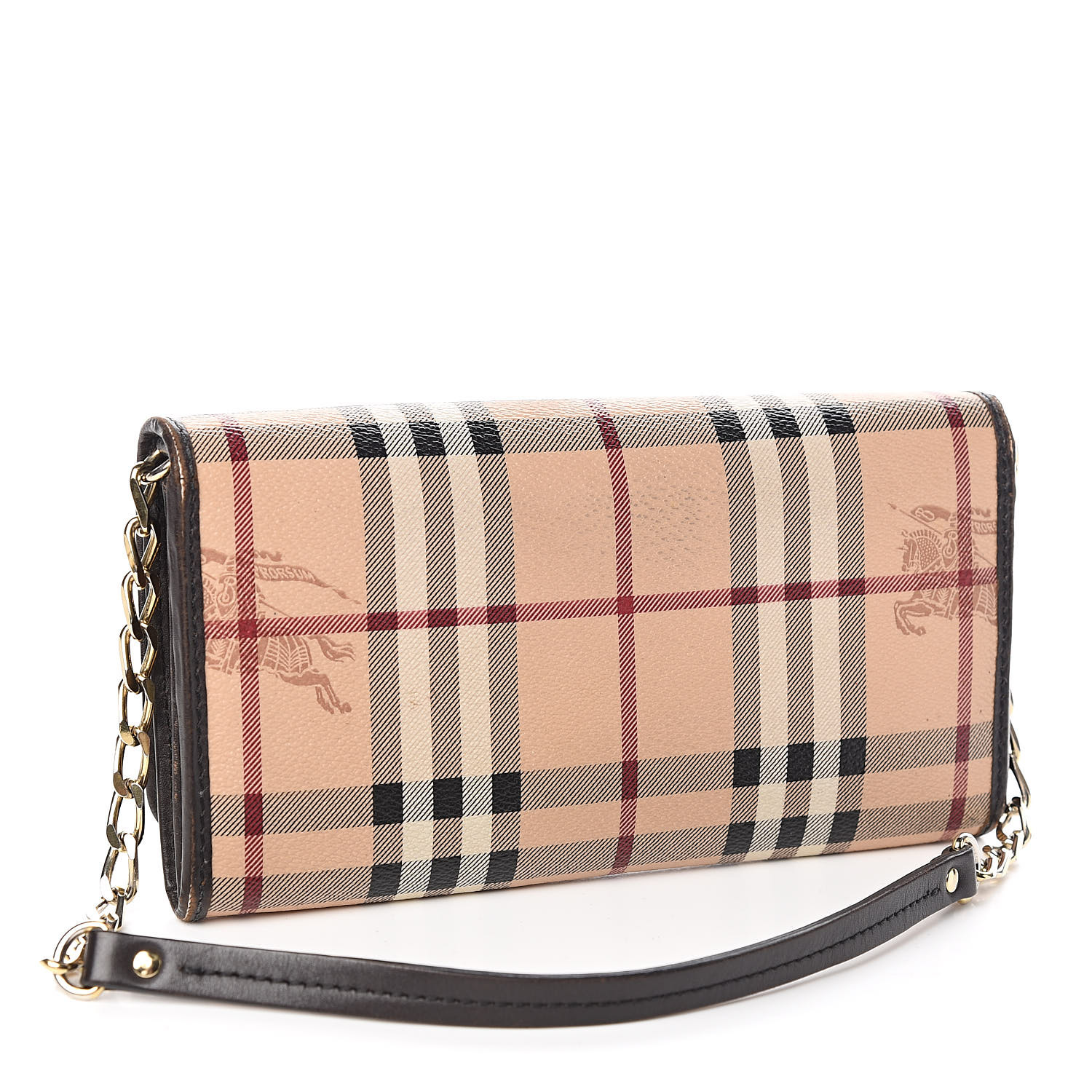 BURBERRY Haymarket Check Wallet With Chain Chocolate 514123