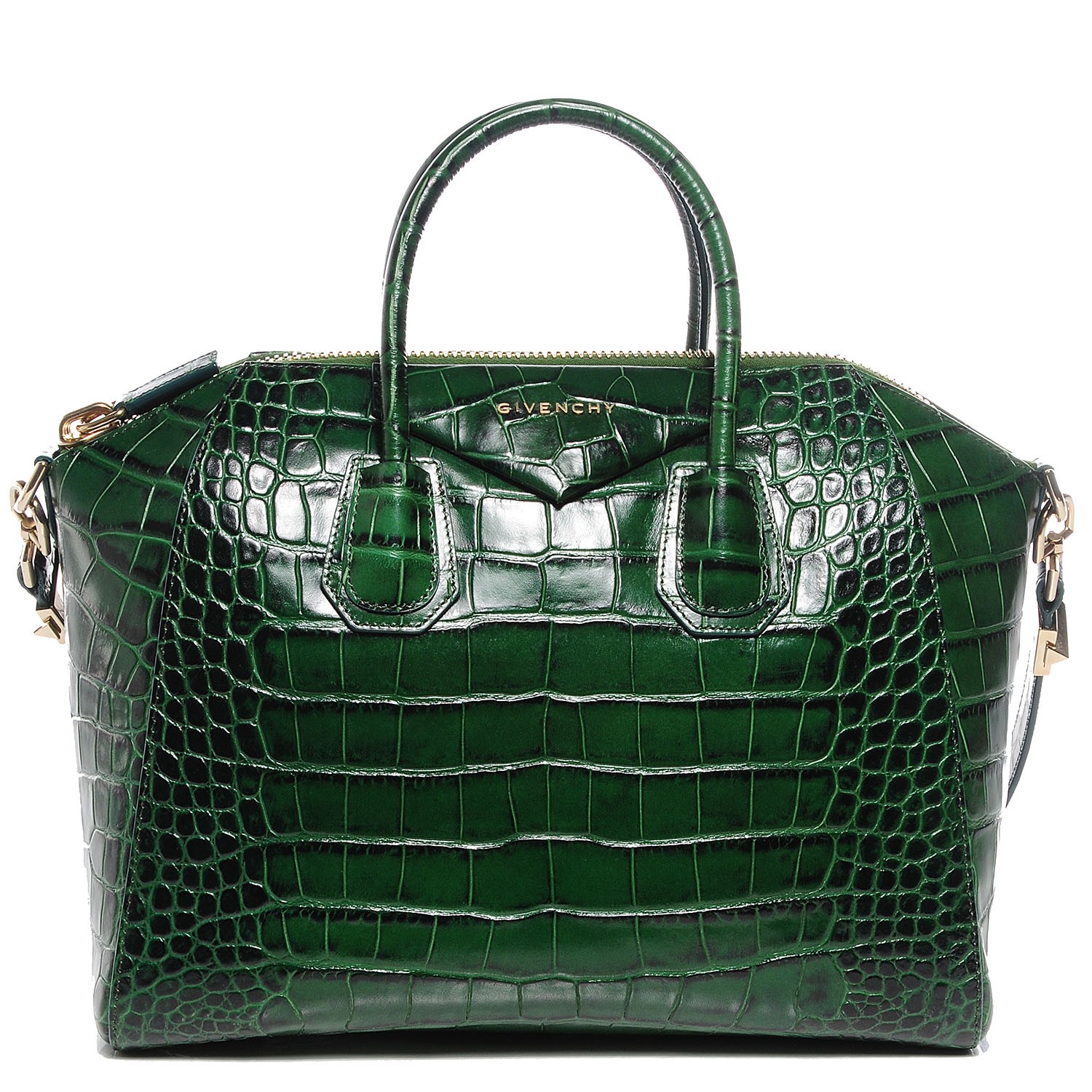 GIVENCHY Crocodile Embossed Small Antigona Emerald Green 98345