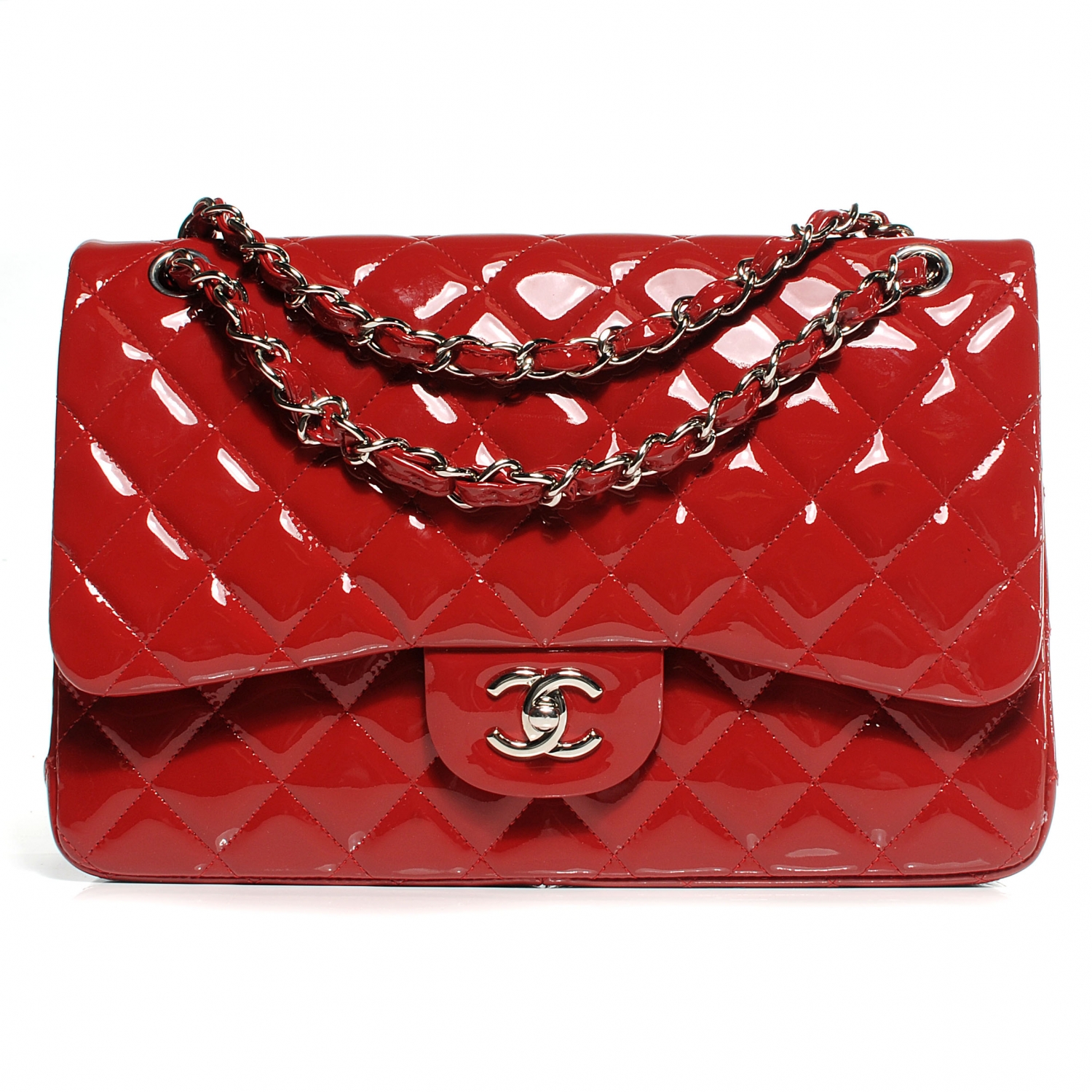 CHANEL Patent Jumbo Double Flap Red 52207