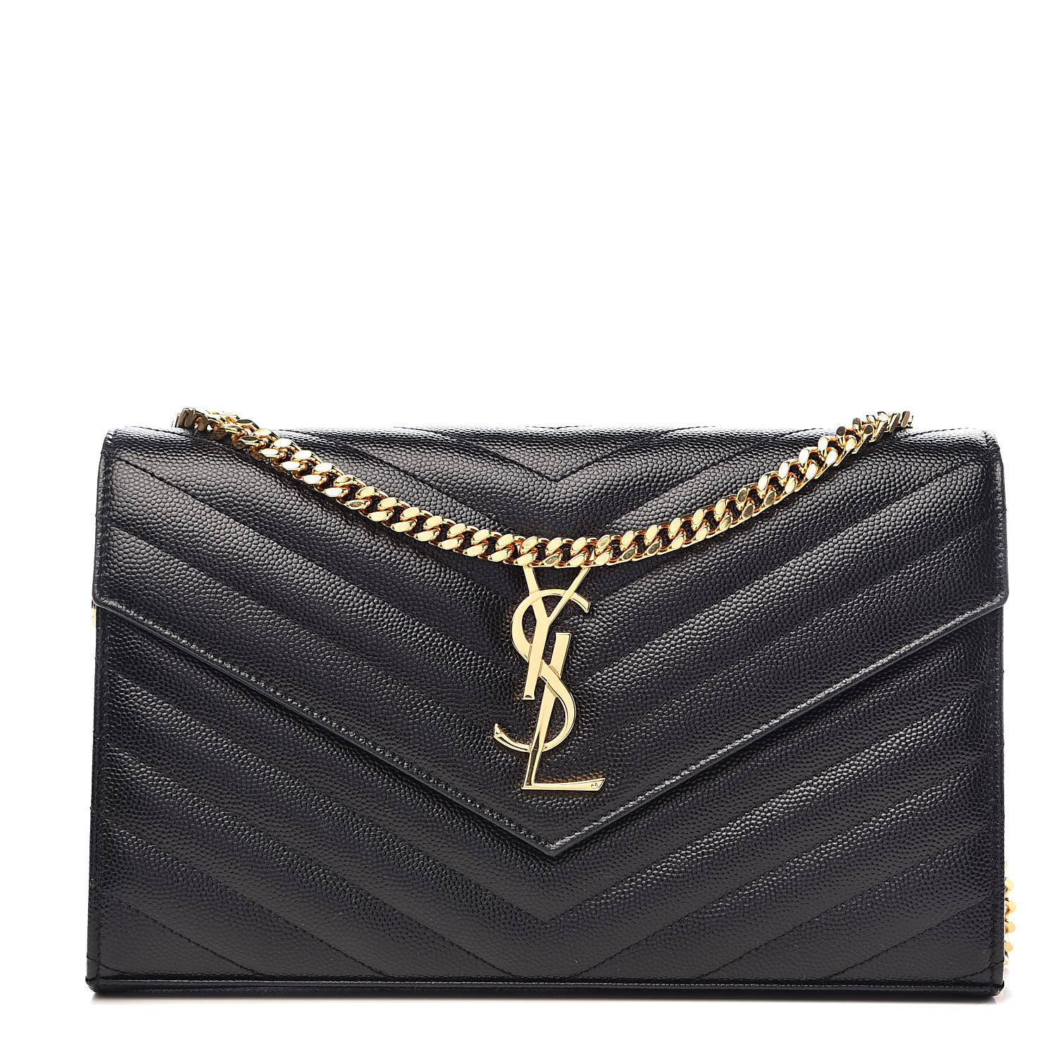 grain de poudre matelasse chevron monogram chain wallet black