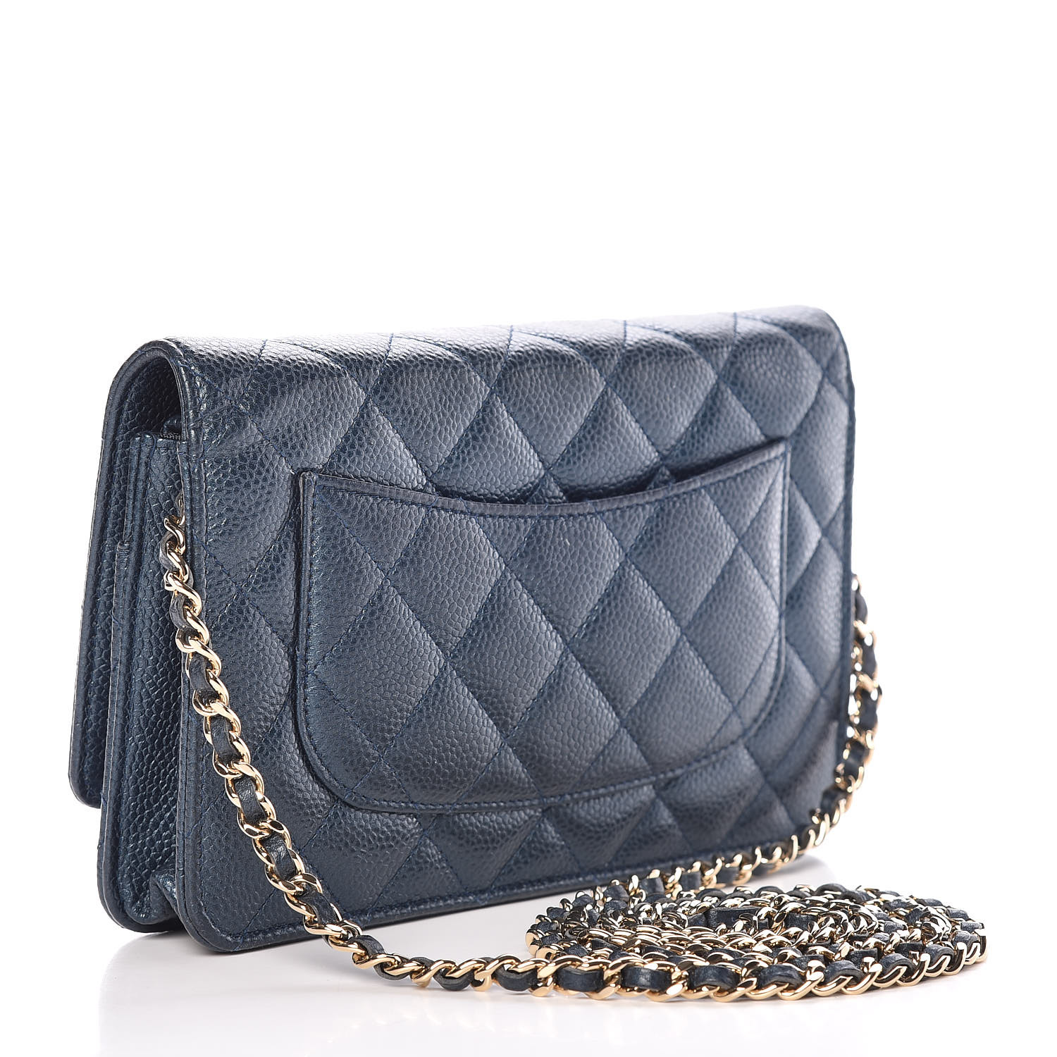 CHANEL Iridescent Caviar Quilted Wallet On Chain WOC Blue 412269